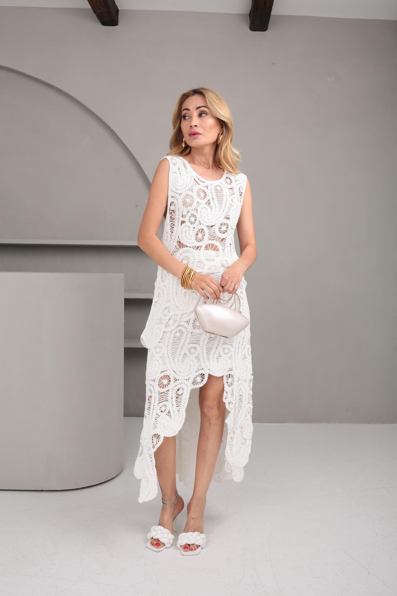 Ekru Asimetrik Örme Etek Bluz Takım TAKIM | NO33