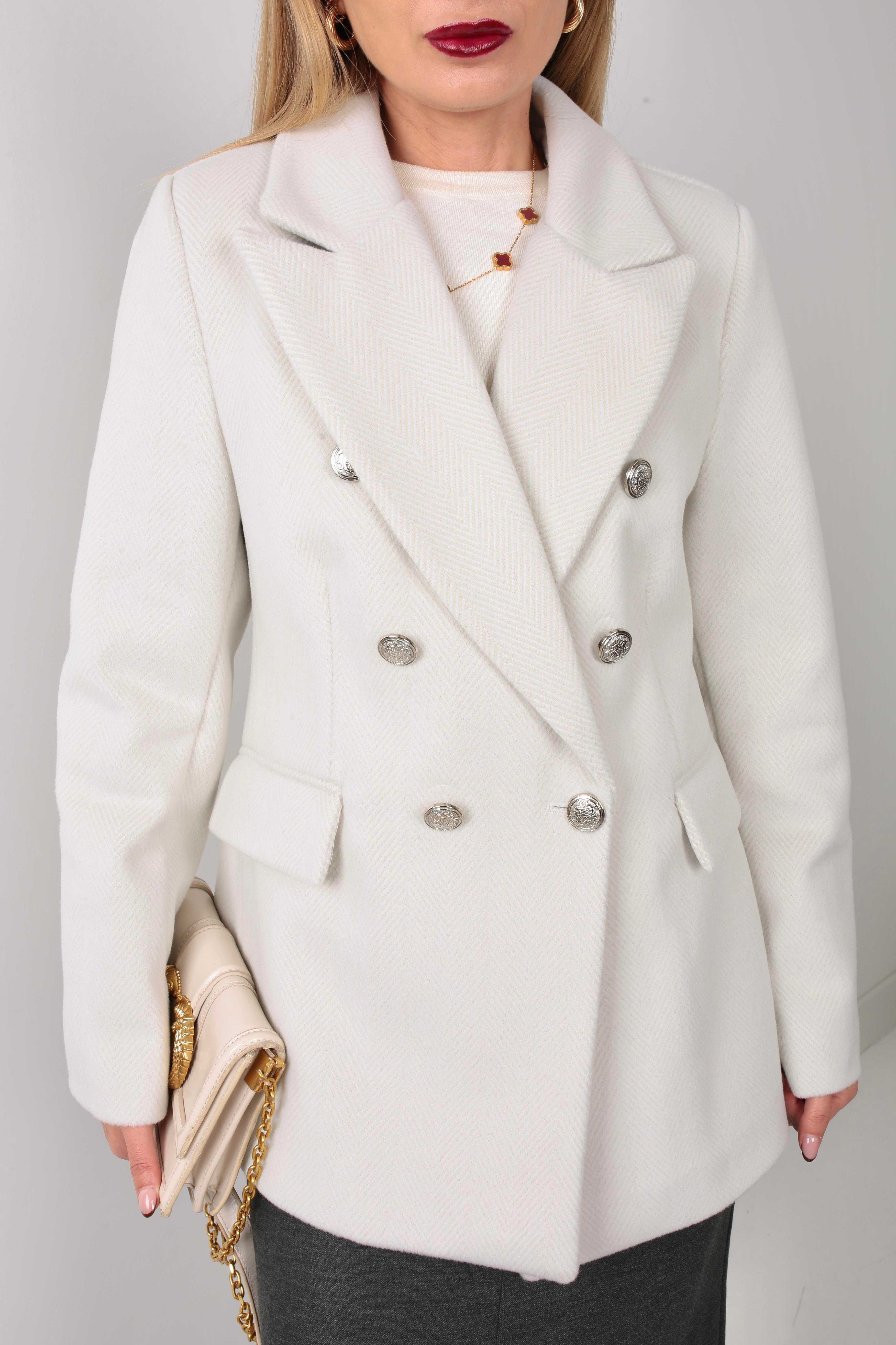 Ekru Desenli Metal Düğmeli Kaşe Ceket CEKET