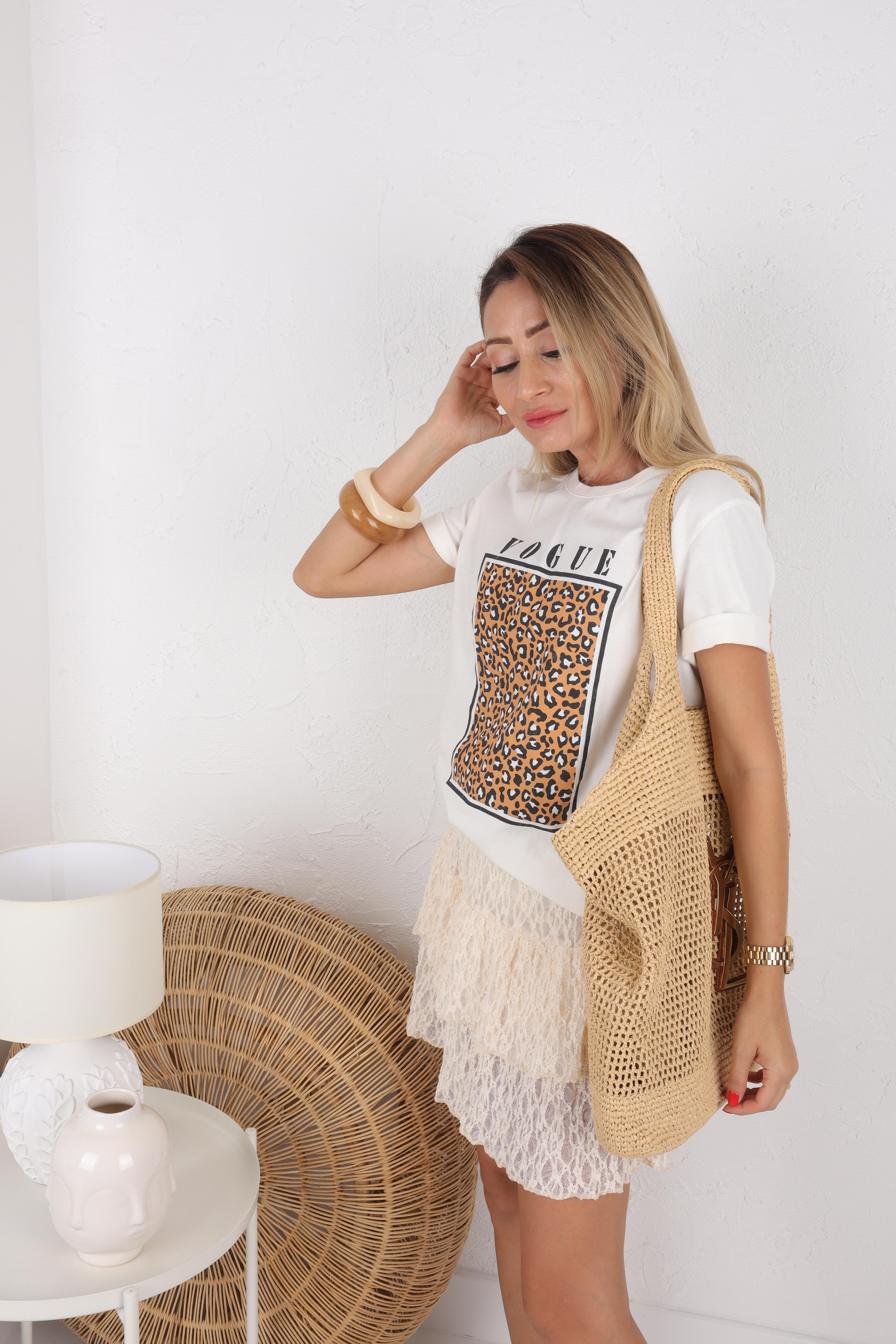 Ekru Katlı Kısa Dantel Etek ETEK