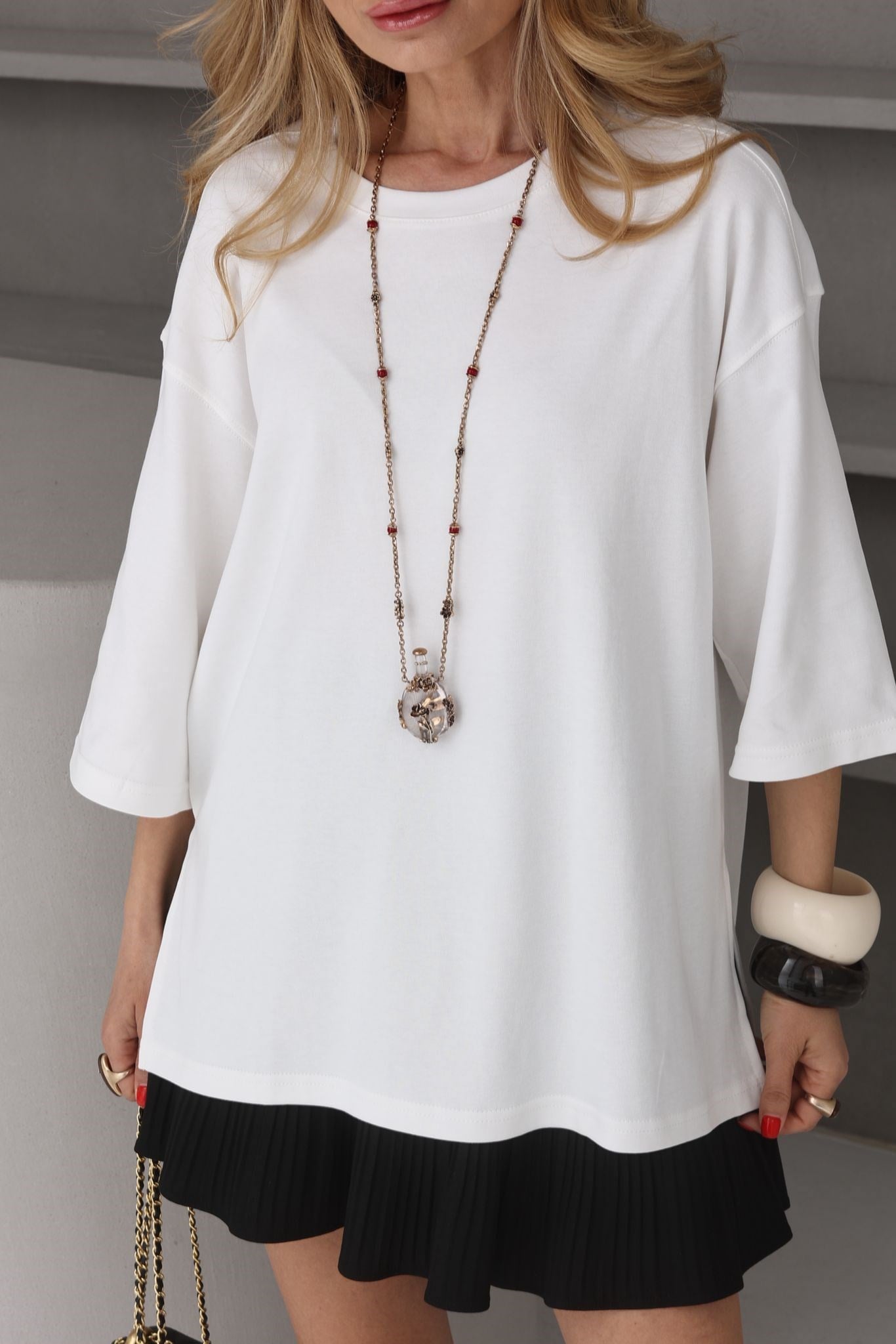 Ekru Oversize Yanı Yırtmaçlı Basic Tshirt T-SHİRT | NO33