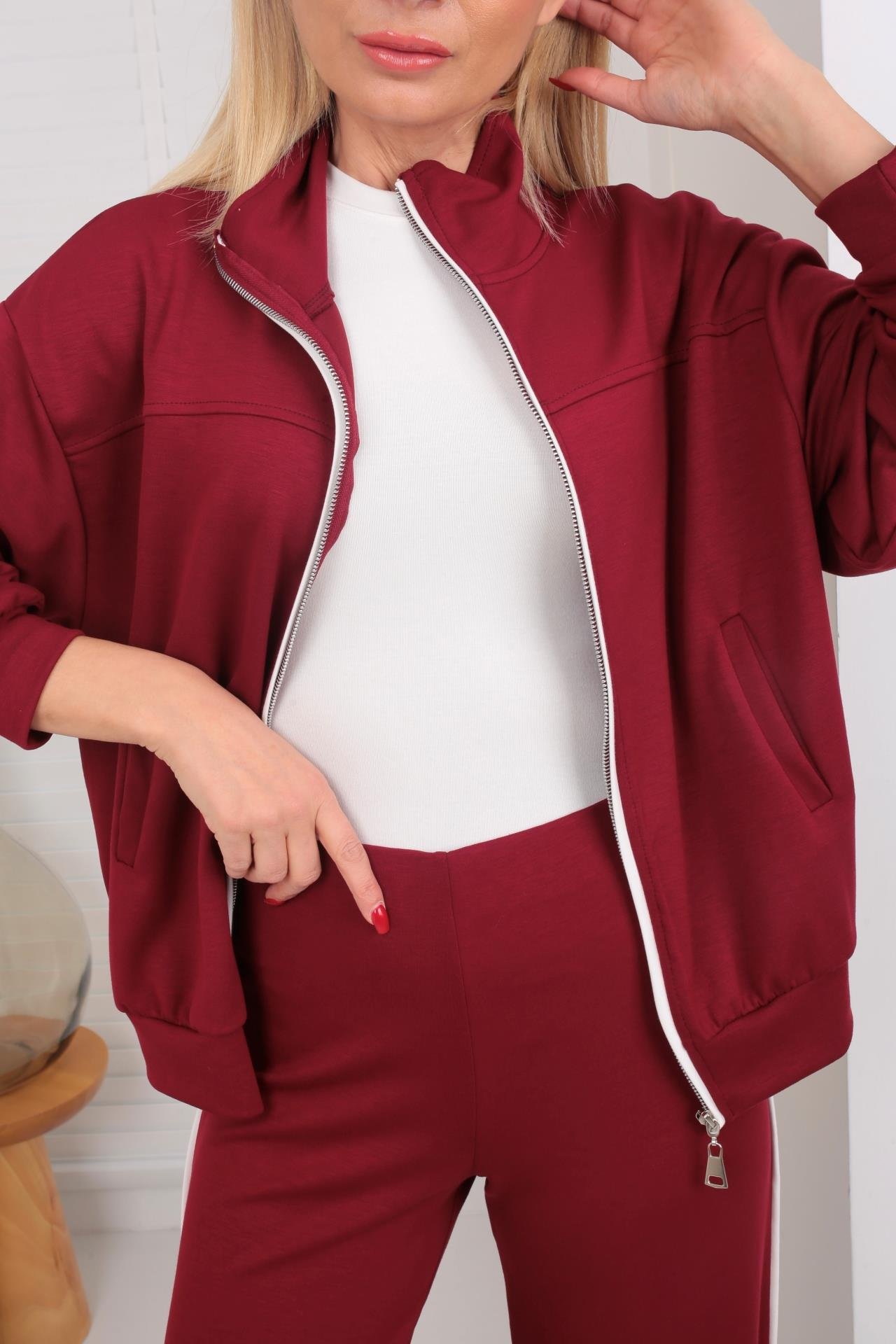 Fermuarlı Yanı Şeritli Bordo Spor Takım SPOR TAKIMLAR