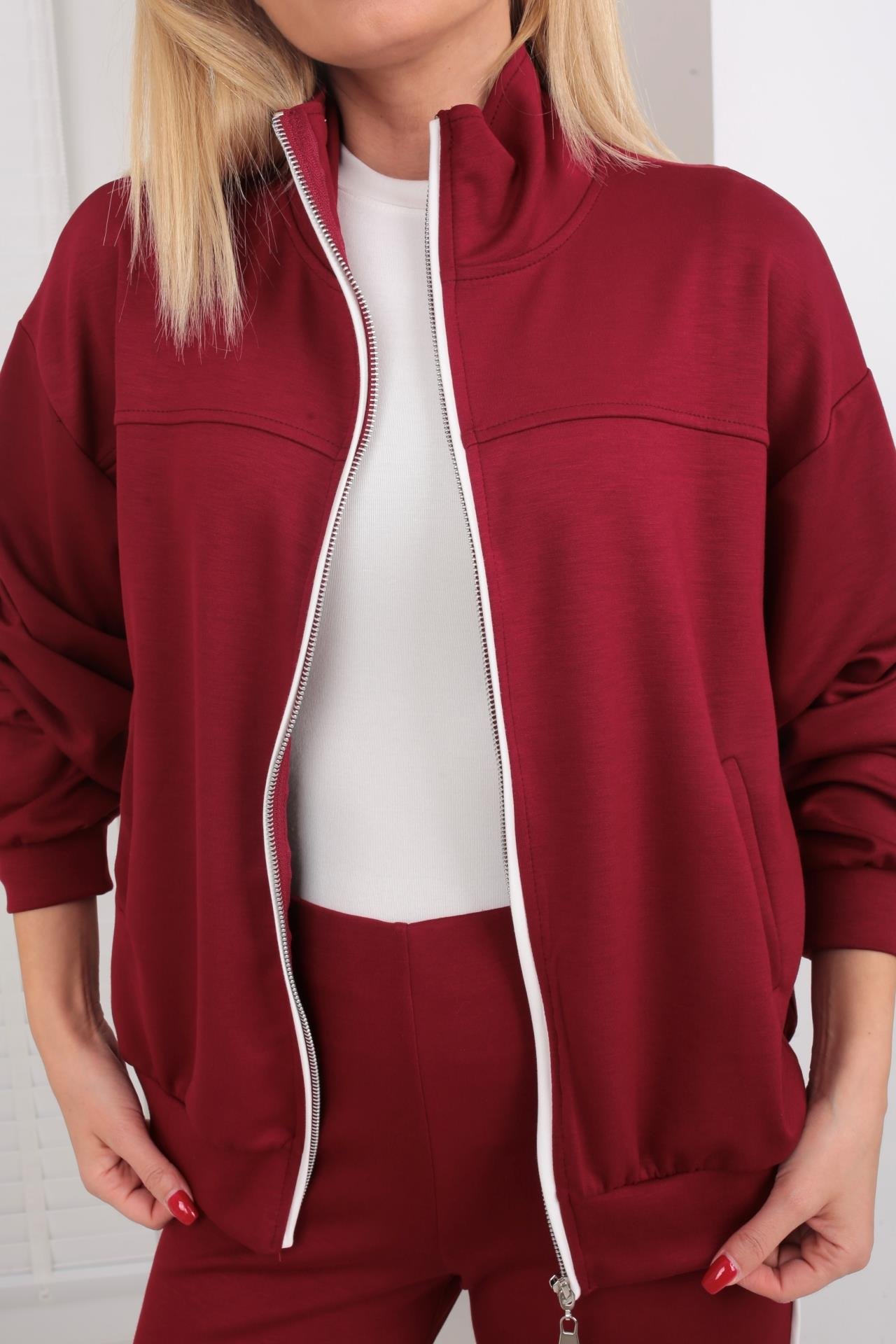 Fermuarlı Yanı Şeritli Bordo Spor Takım SPOR TAKIMLAR