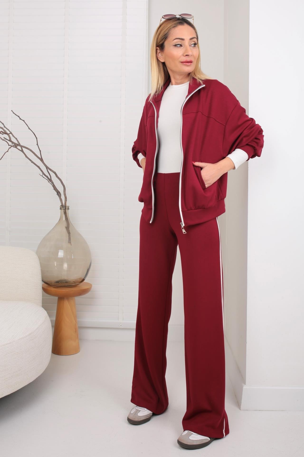 Fermuarlı Yanı Şeritli Bordo Spor Takım SPOR TAKIMLAR