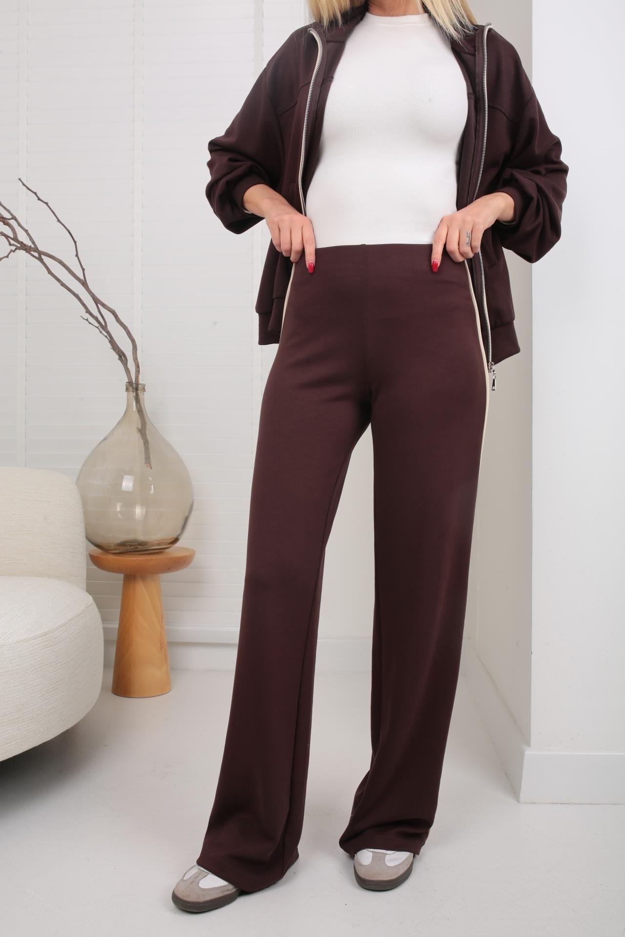 Fermuarlı Yanı Şeritli Kahve Spor Takım SPOR TAKIMLAR