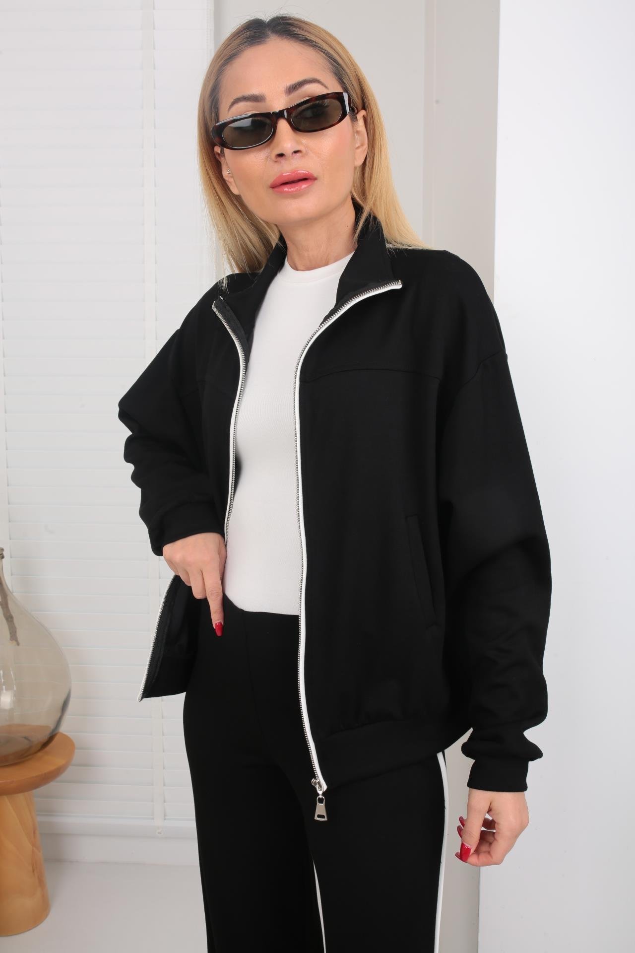 Fermuarlı Yanı Şeritli Siyah Spor Takım SPOR TAKIMLAR