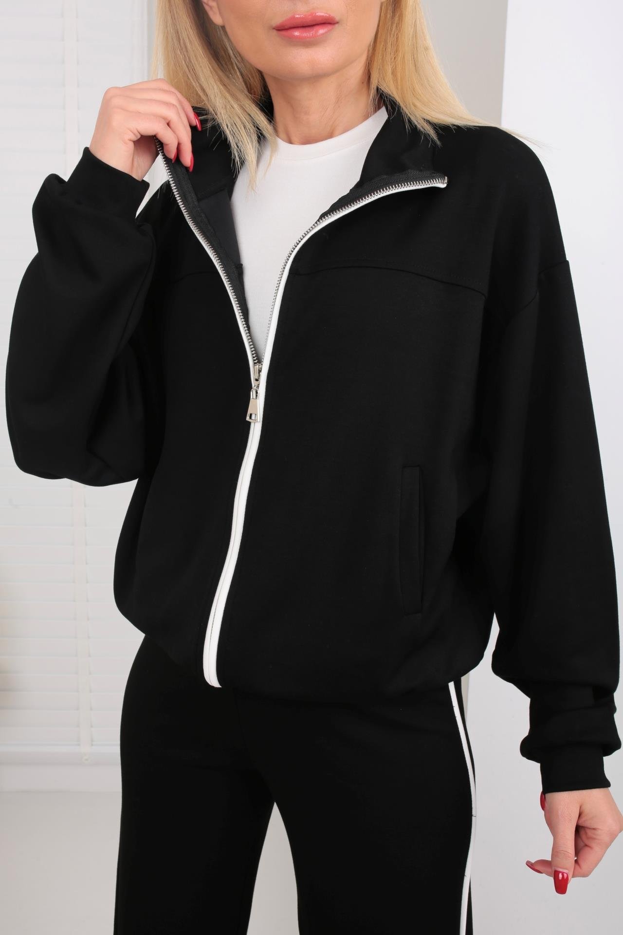 Fermuarlı Yanı Şeritli Siyah Spor Takım SPOR TAKIMLAR