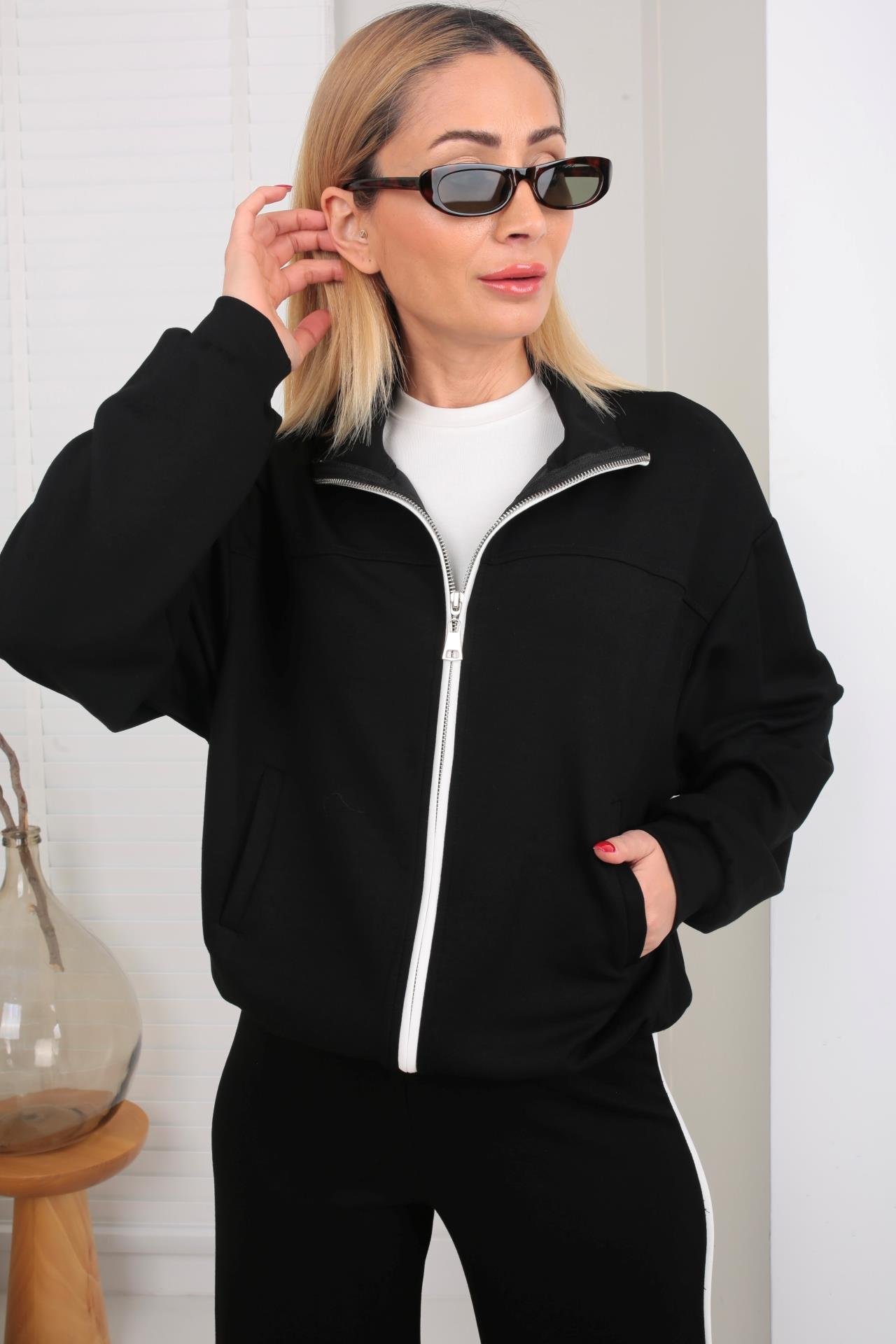 Fermuarlı Yanı Şeritli Siyah Spor Takım SPOR TAKIMLAR