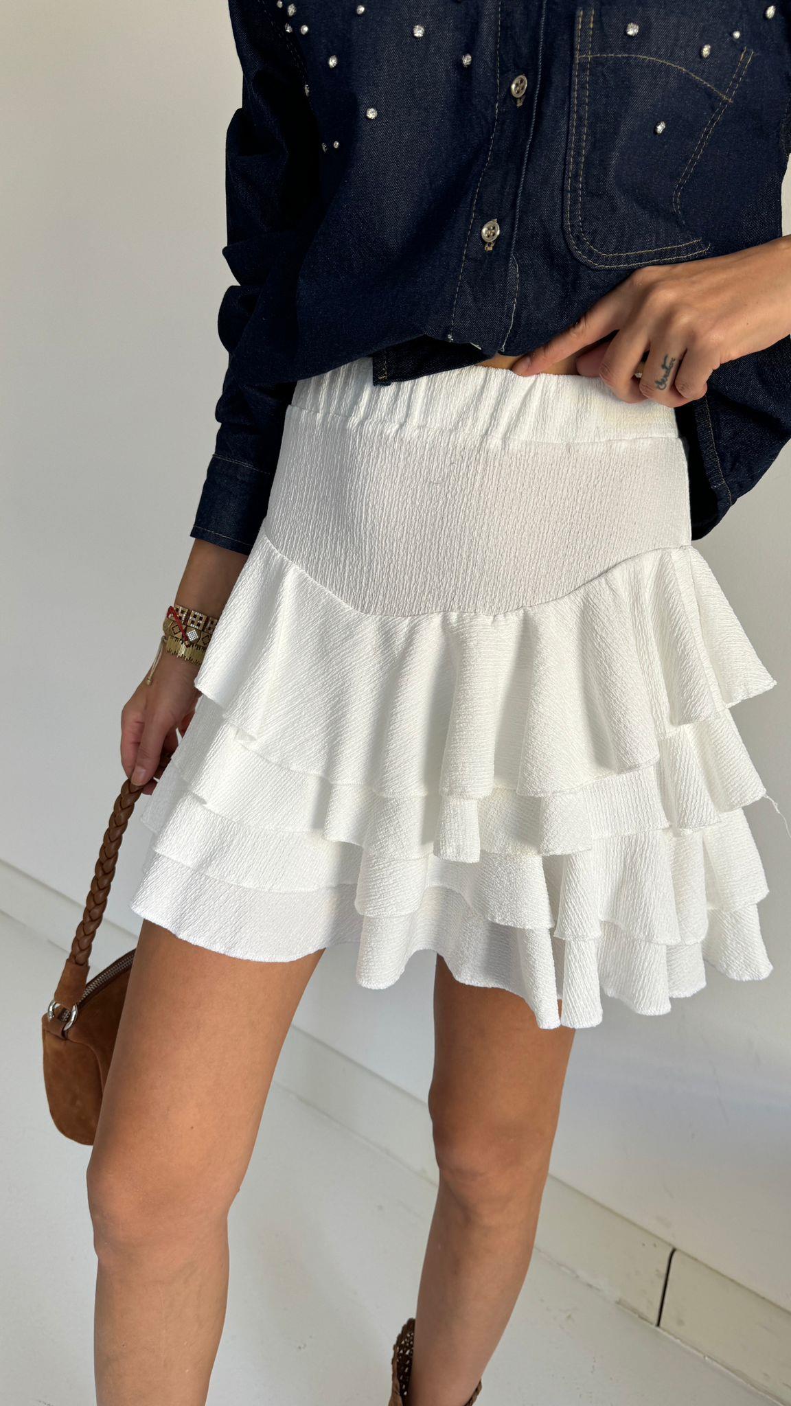 Fırfırlı Kısa Beyaz Etek ETEK