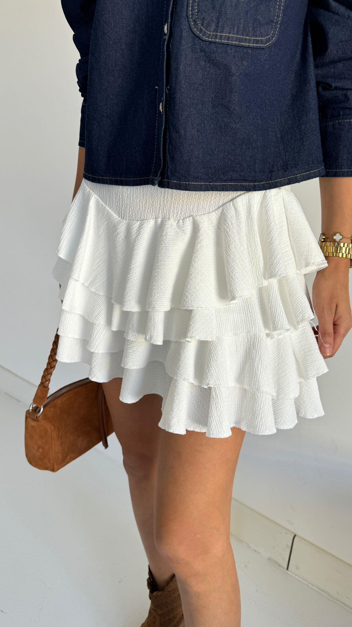 Fırfırlı Kısa Beyaz Etek ETEK