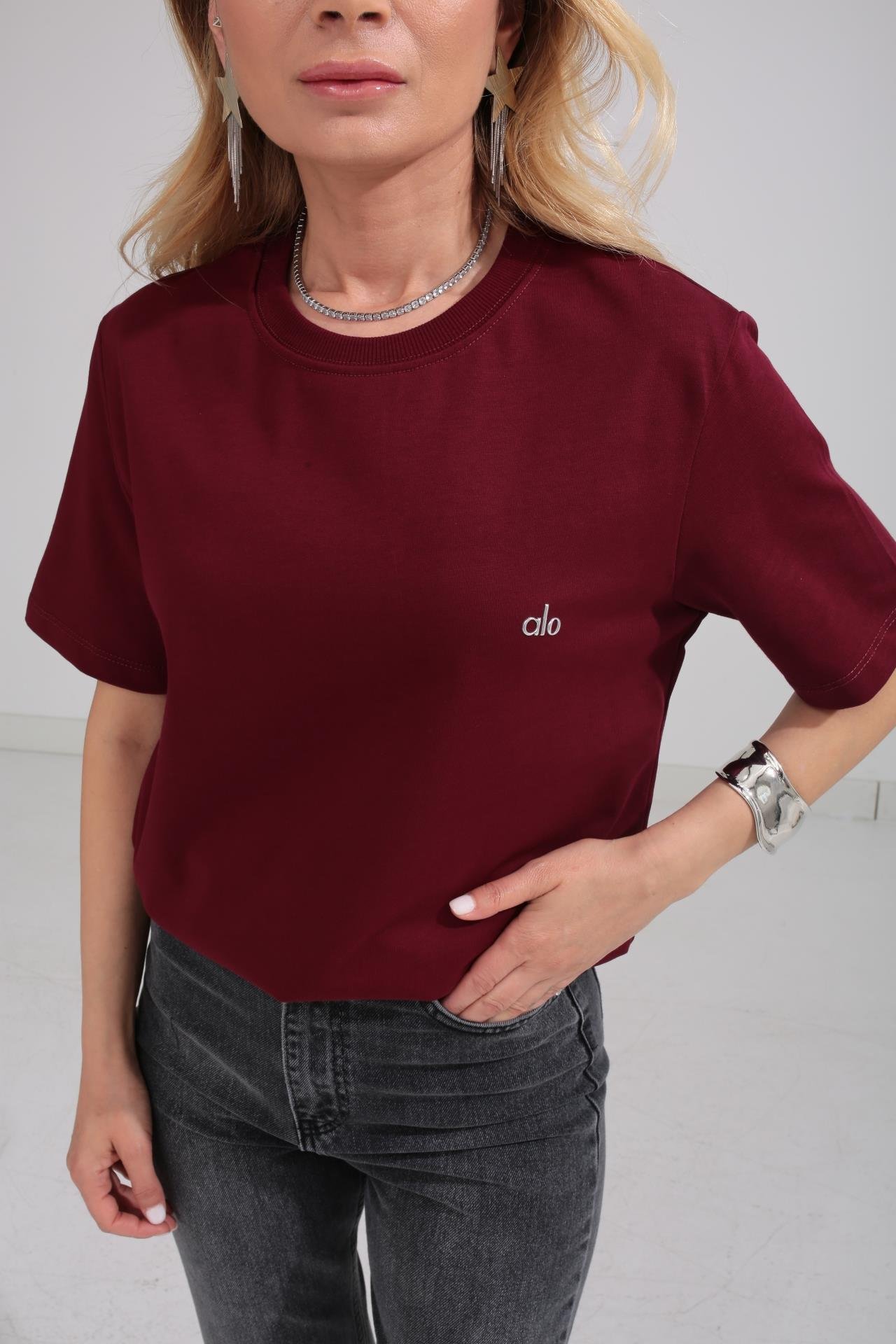 Fitilli Yaka Baskılı Bordo Basic Tshirt T-SHİRT | NO33