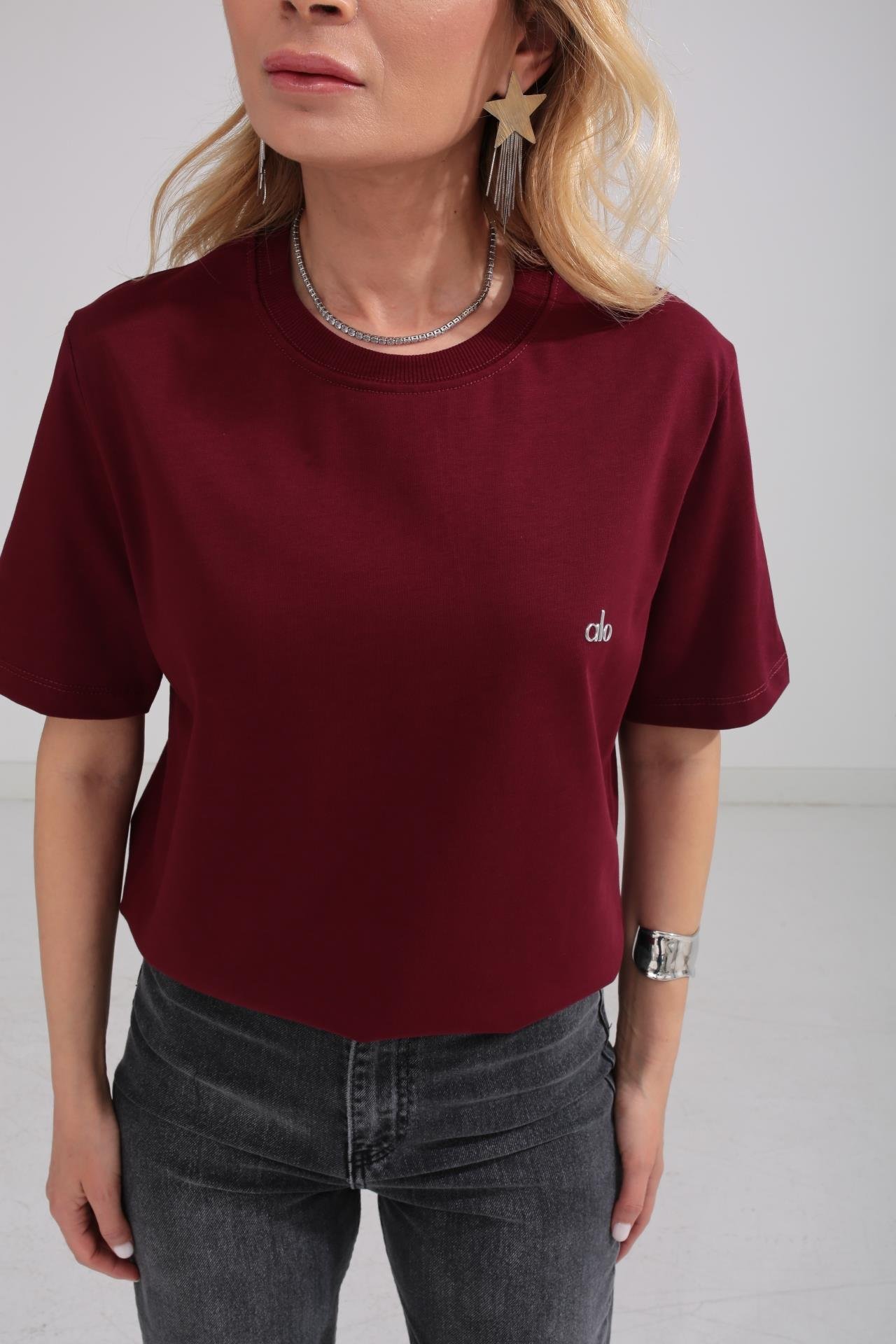 Fitilli Yaka Baskılı Bordo Basic Tshirt T-SHİRT | NO33