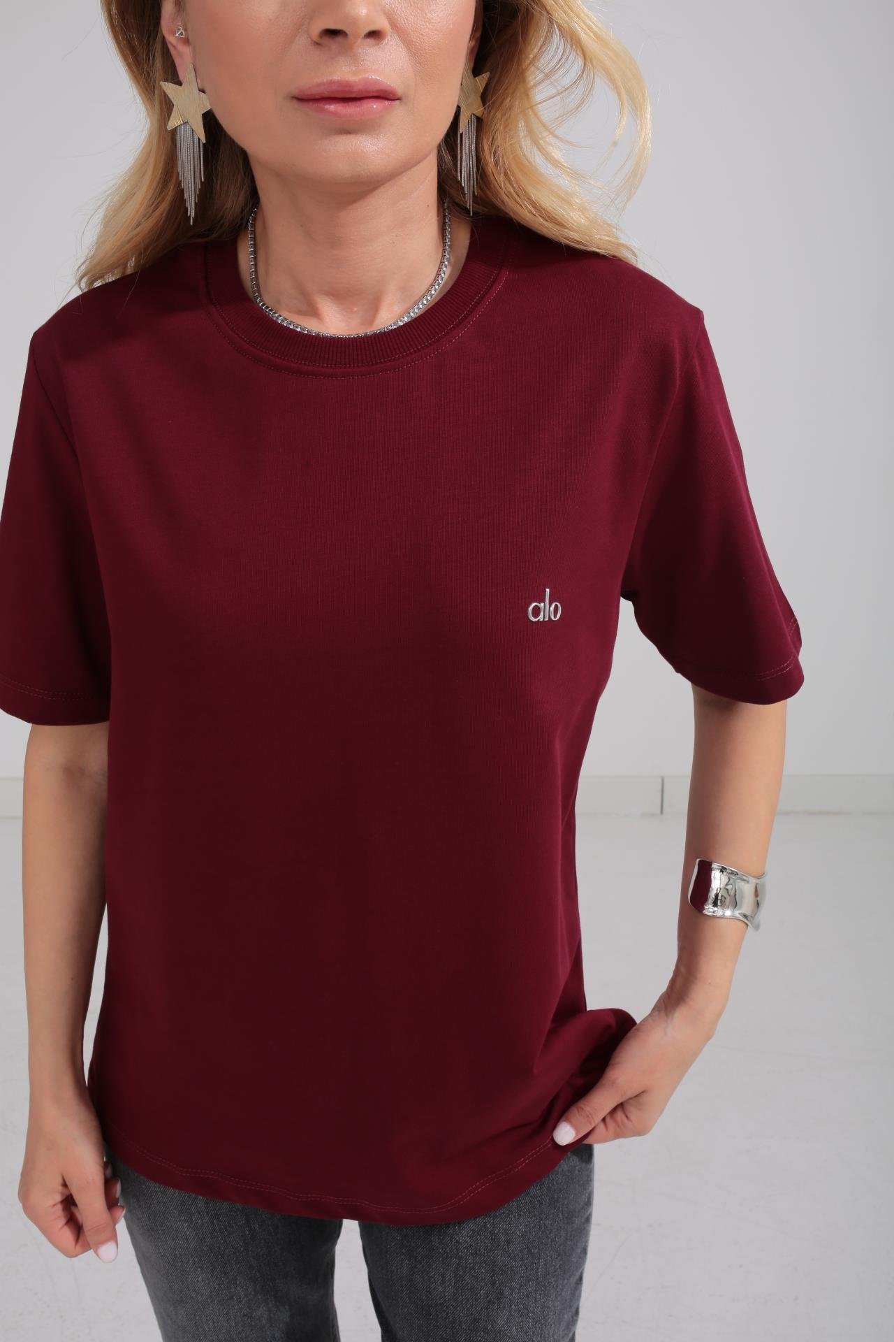 Fitilli Yaka Baskılı Bordo Basic Tshirt T-SHİRT | NO33