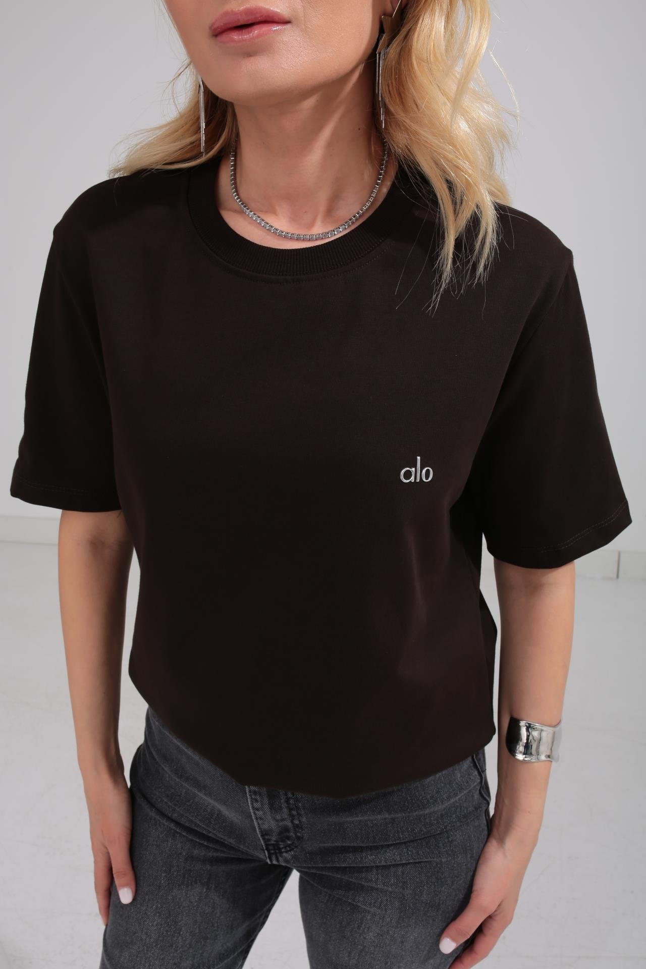 Fitilli Yaka Baskılı Kahce Basic Tshirt T-SHİRT | NO33