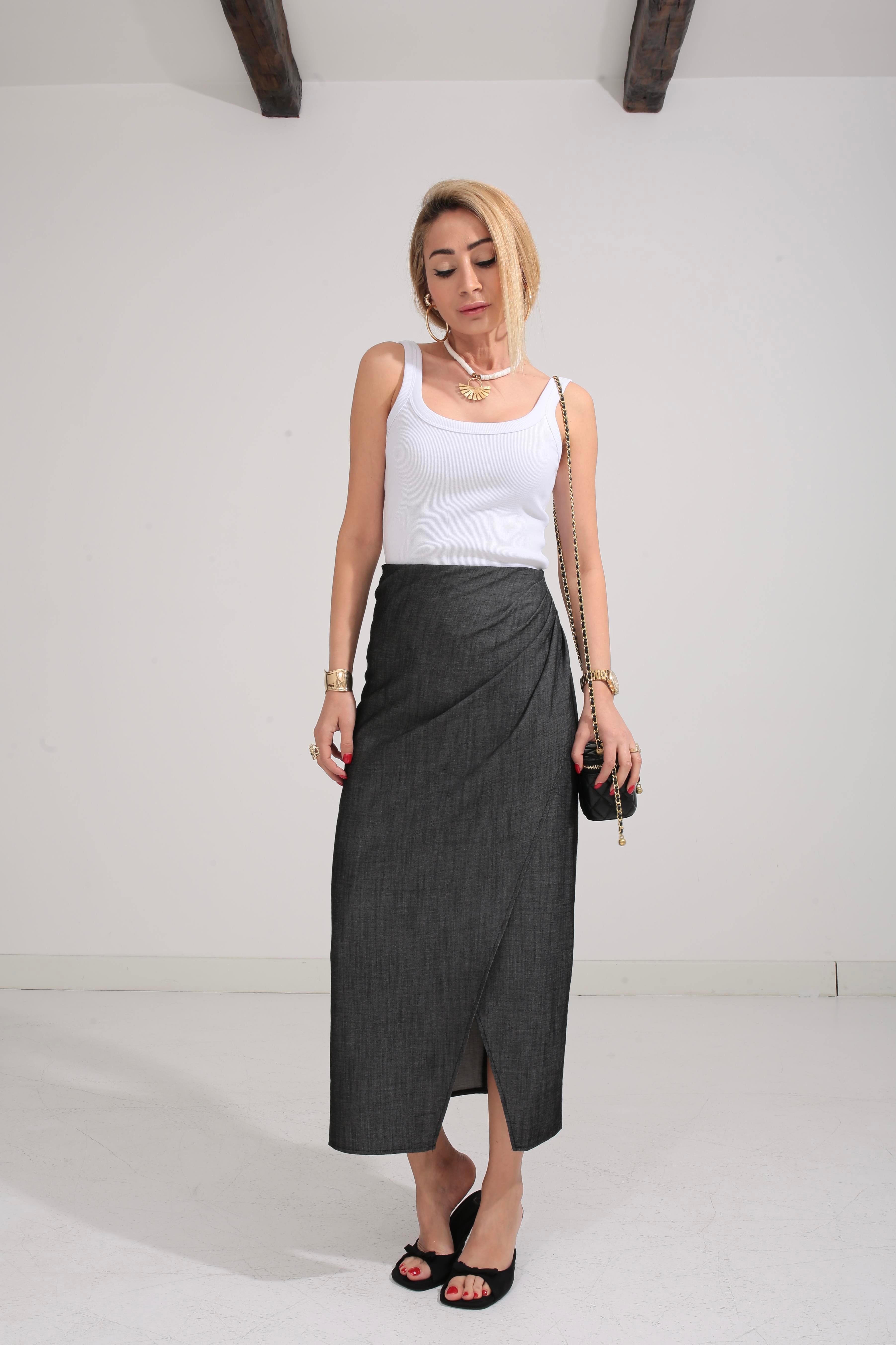 Füme Drapeli İnce Denim Etek ETEK | NO33