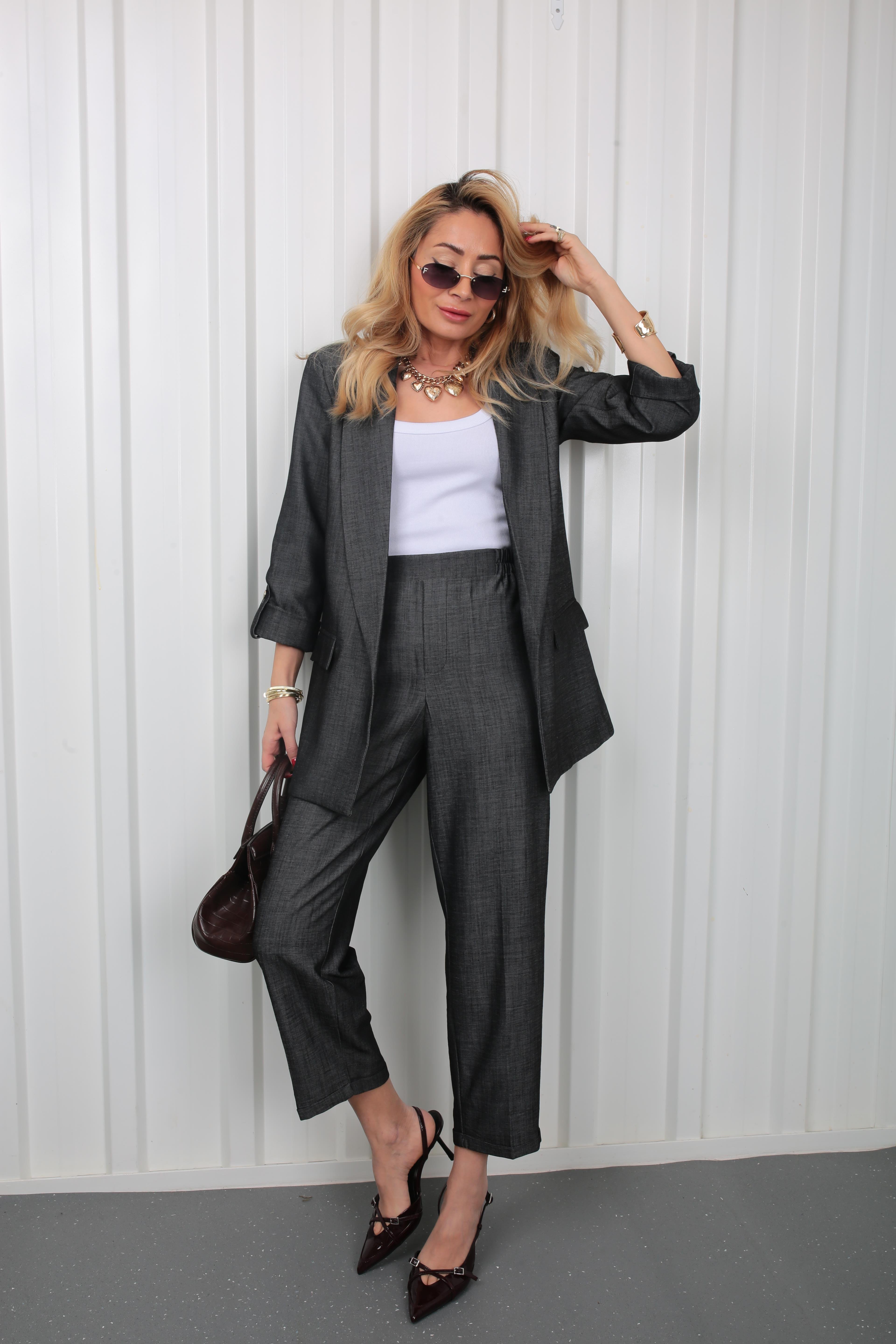 Füme Duble Paça İnce Denim Kumaş Pantolon PANTOLON