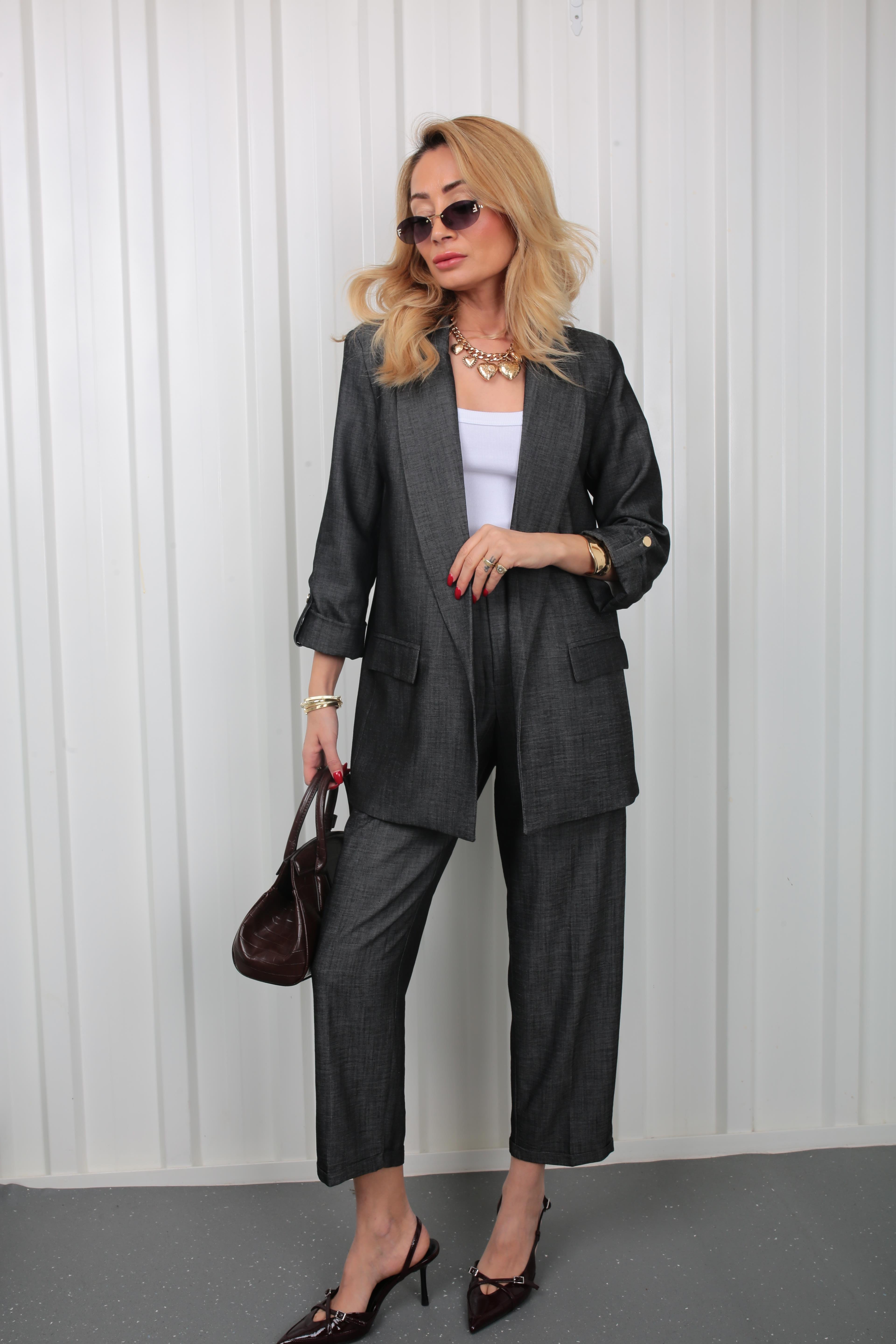 Füme Duble Paça İnce Denim Kumaş Pantolon PANTOLON