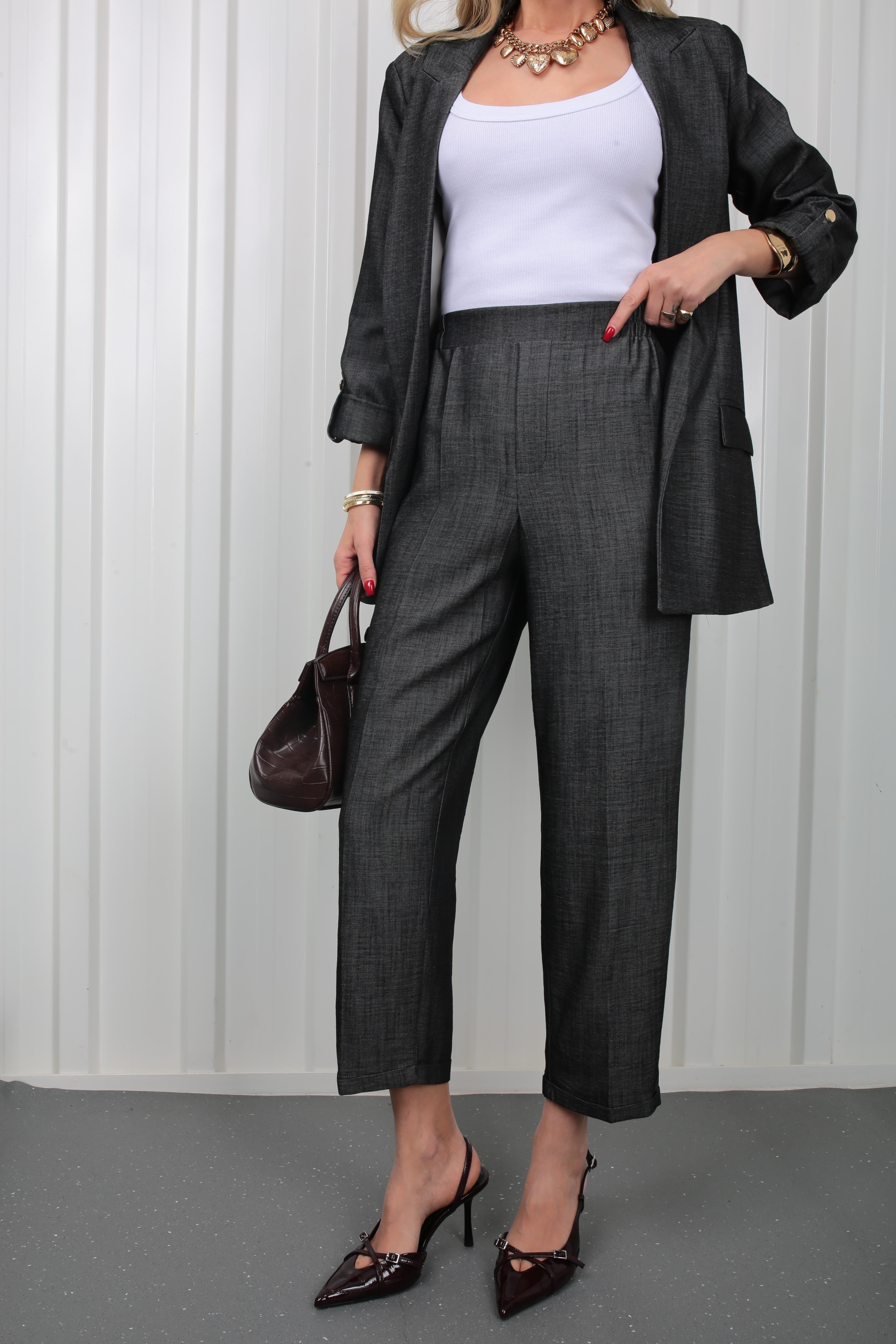 Füme Duble Paça İnce Denim Kumaş Pantolon PANTOLON