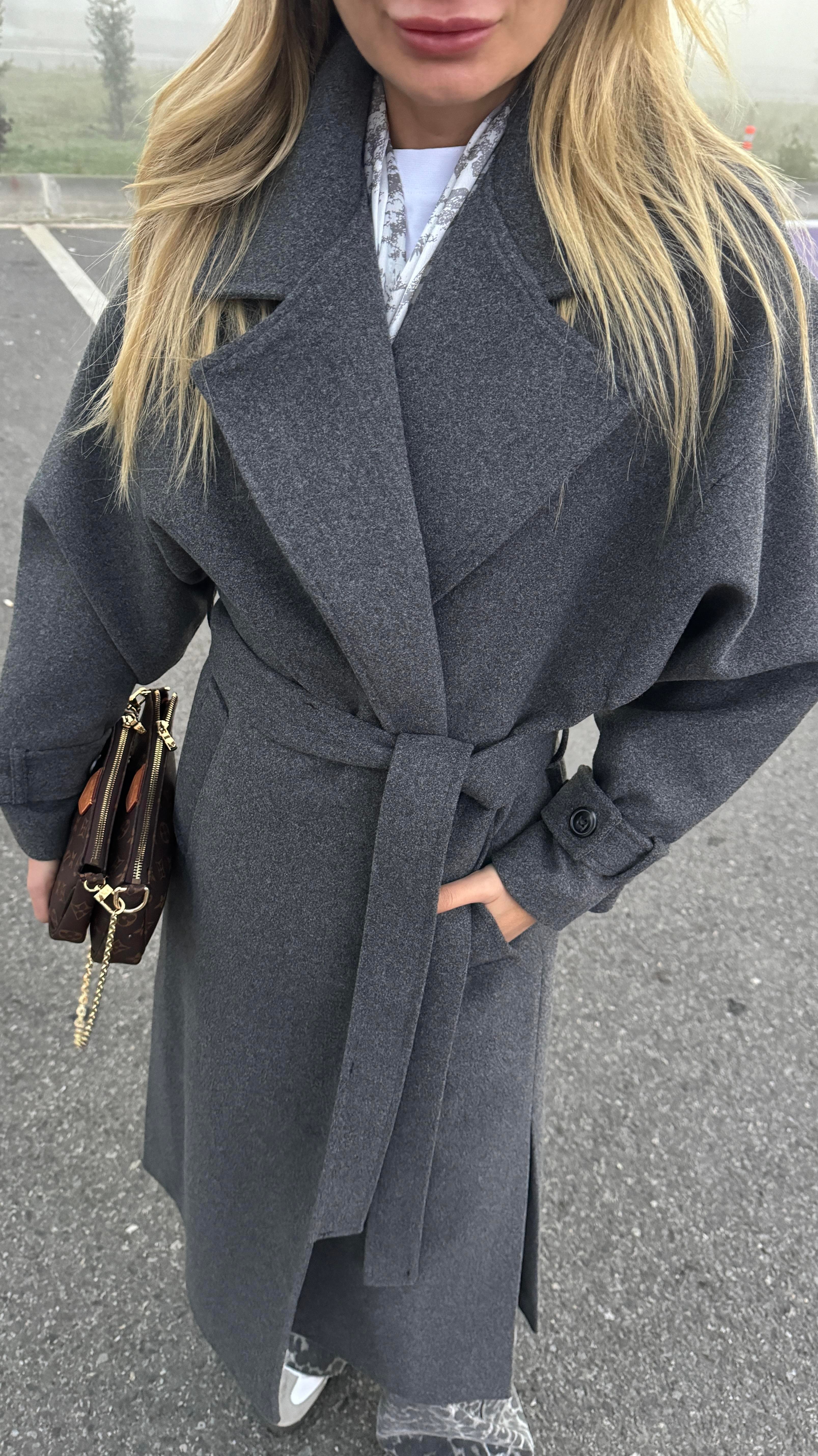 Füme Kuşaklı Kaşe Uzun Kaban KABAN