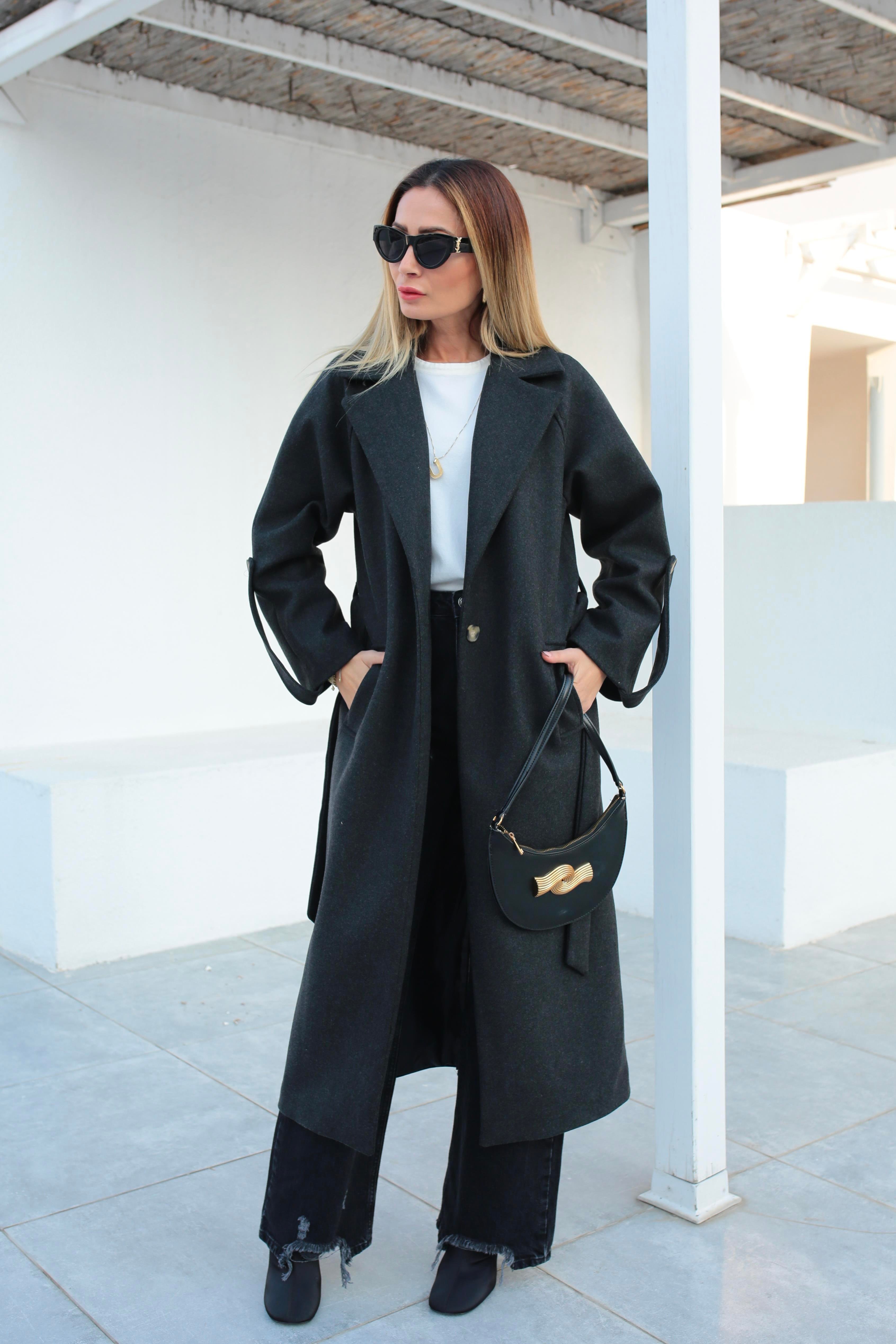 Füme Tek Düğme Bornoz Kaban KABAN