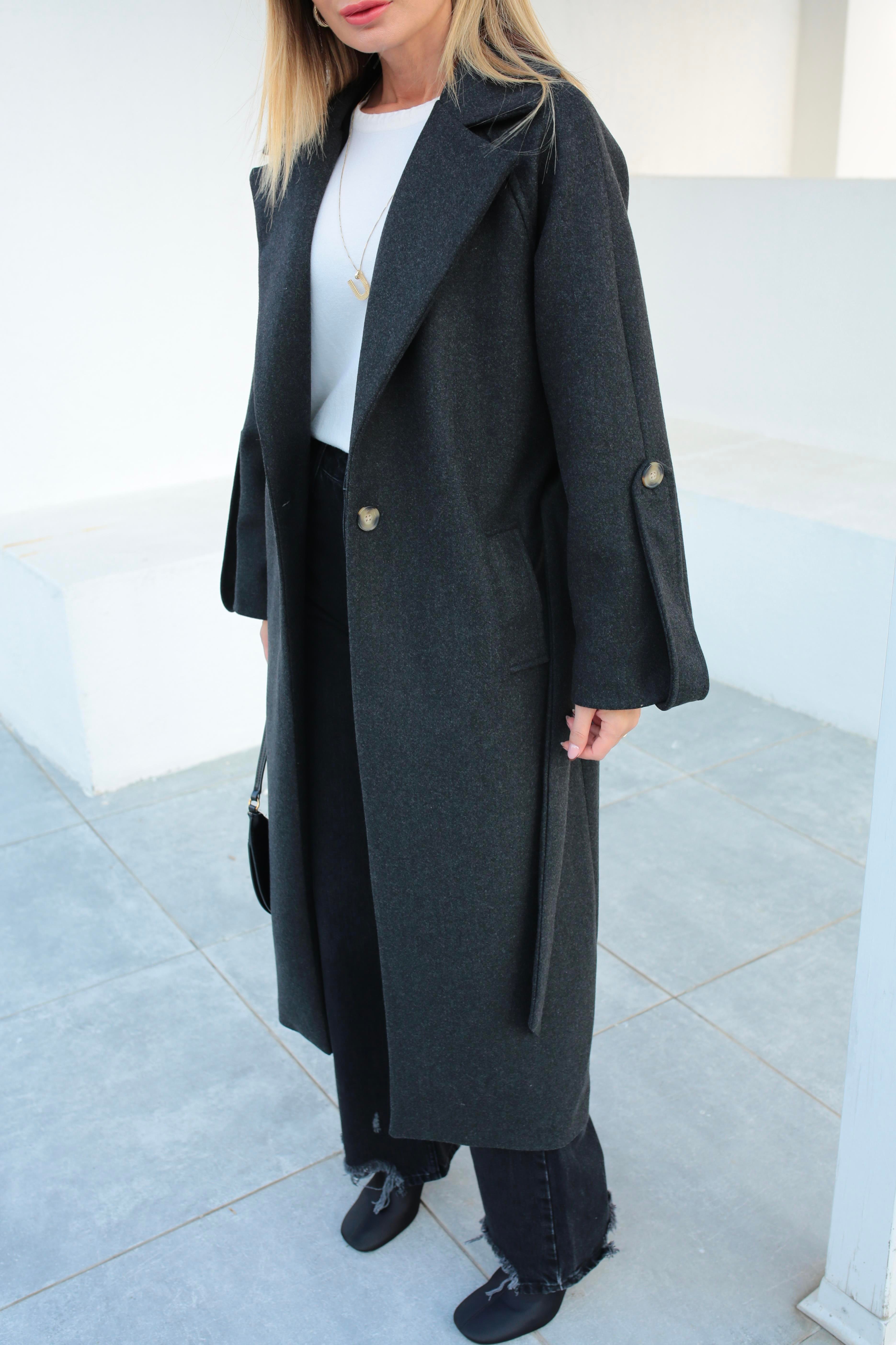 Füme Tek Düğme Bornoz Kaban KABAN