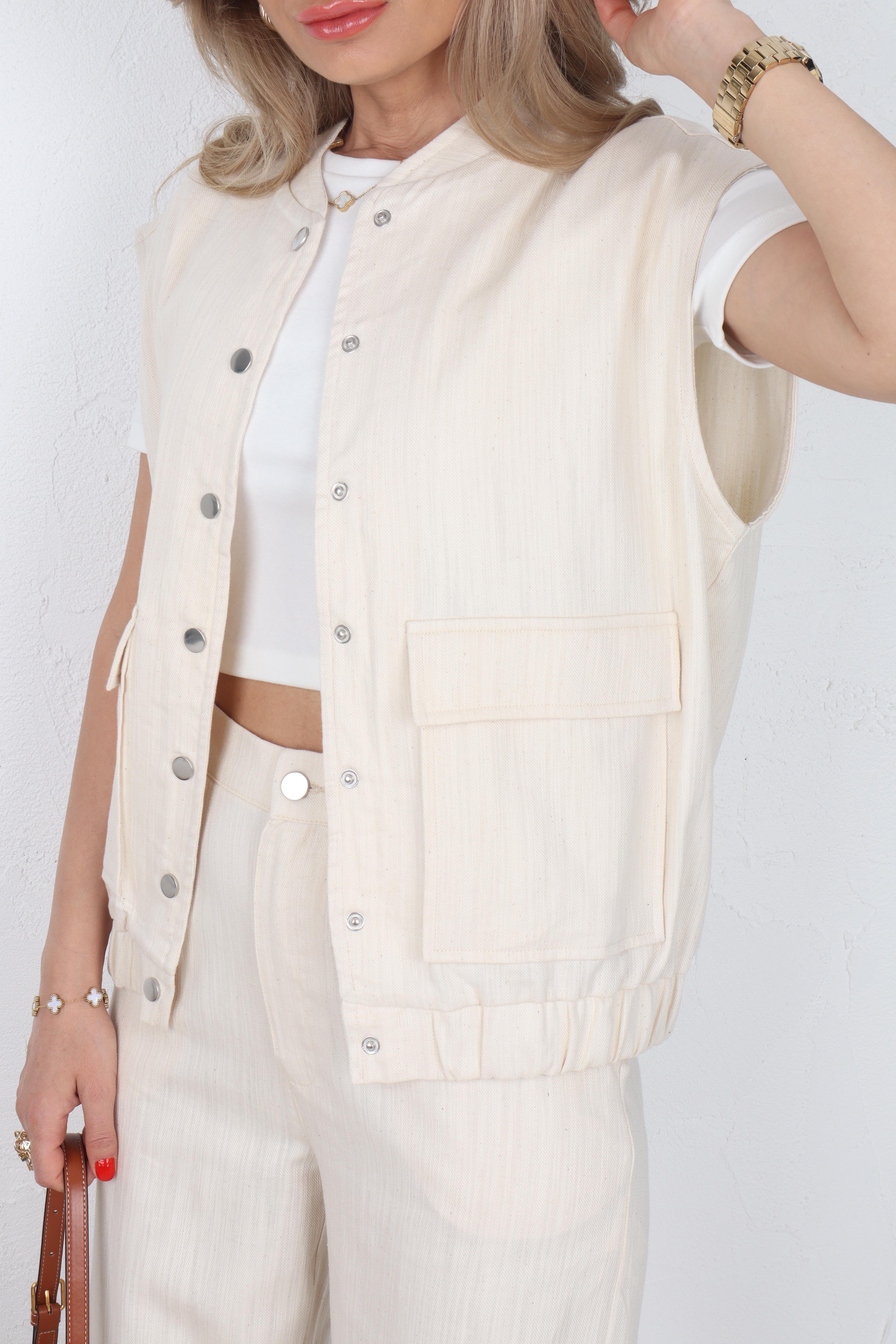 Gabardin Yelekli Naturel Takım TAKIM