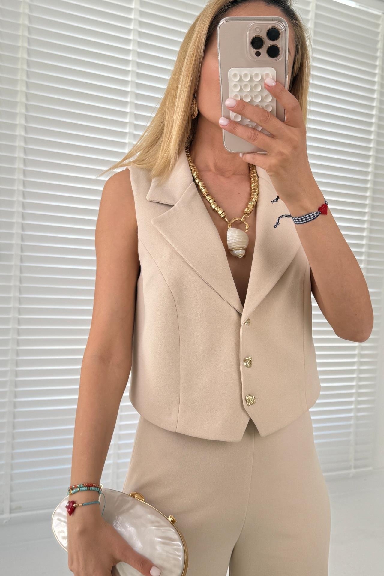 Geniş Yaka Gold Düğmeli Taş Yelekli Takım TAKIM | NO33