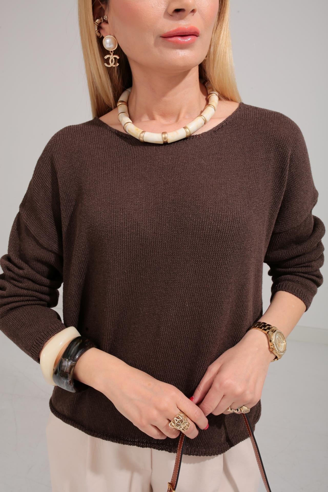 Geniş Yaka Kahve Mevsimlik Triko TRİKO VE KAZAK | NO33