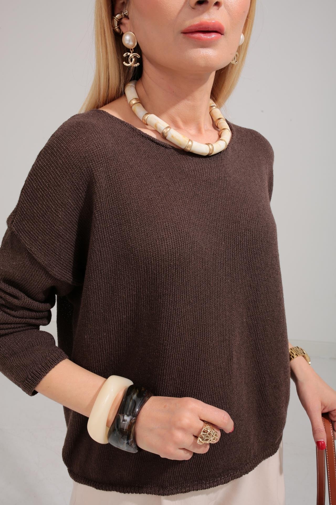 Geniş Yaka Kahve Mevsimlik Triko TRİKO VE KAZAK | NO33