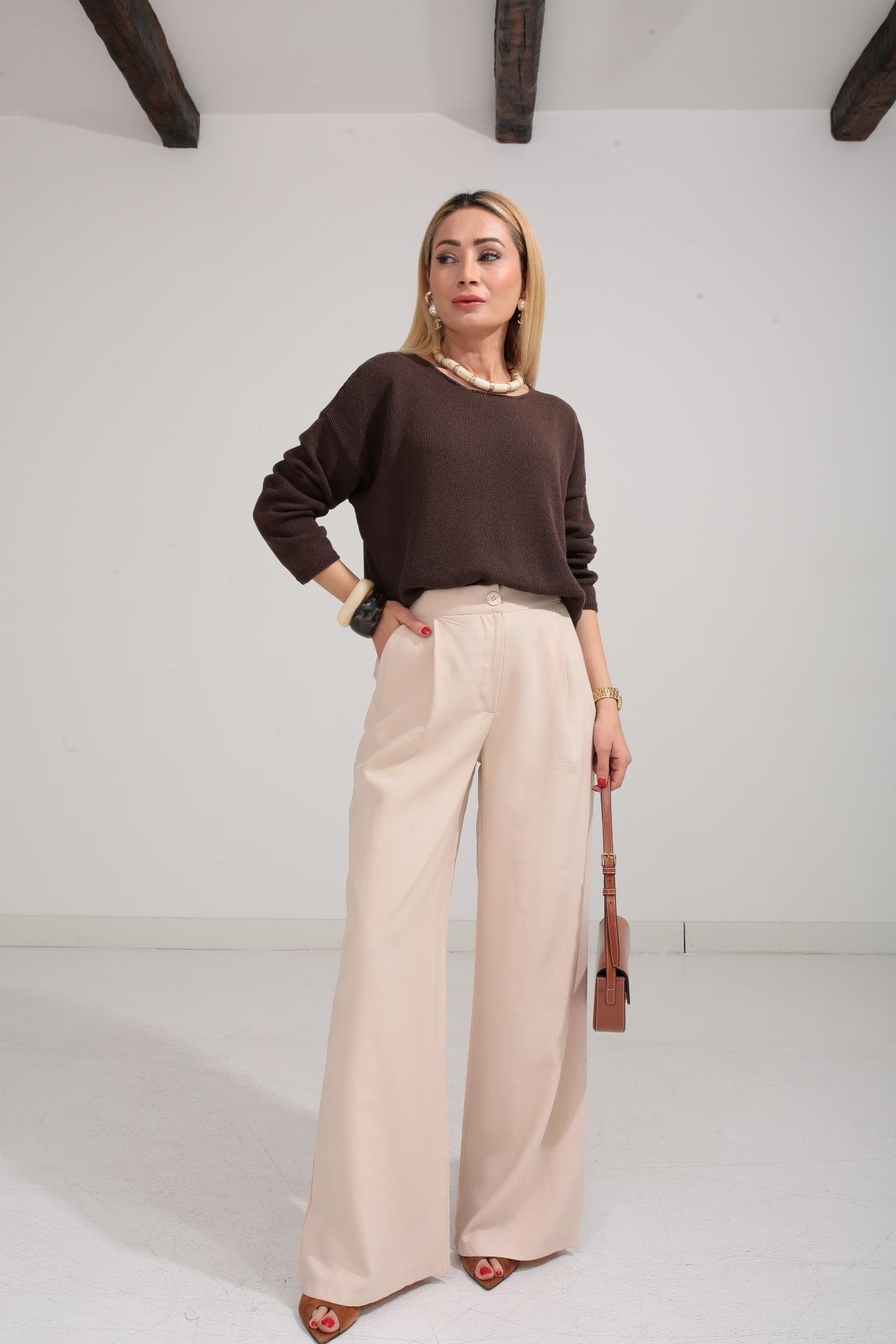 Geniş Yaka Kahve Mevsimlik Triko TRİKO VE KAZAK | NO33