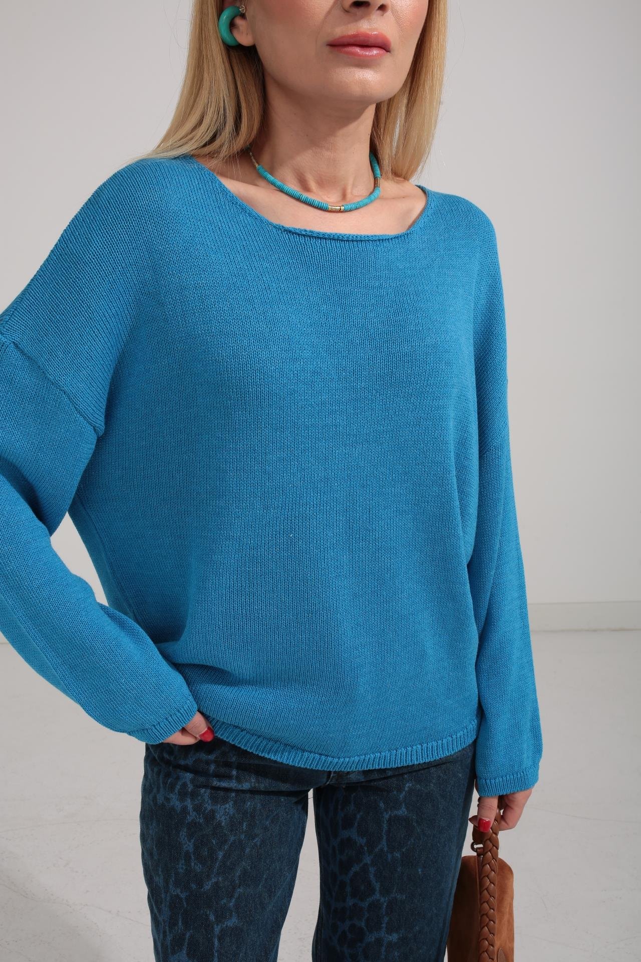 Geniş Yaka Mavi Mevsimlik Triko TRİKO VE KAZAK | NO33