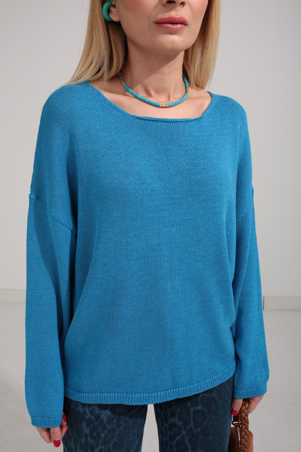 Geniş Yaka Mavi Mevsimlik Triko TRİKO VE KAZAK | NO33