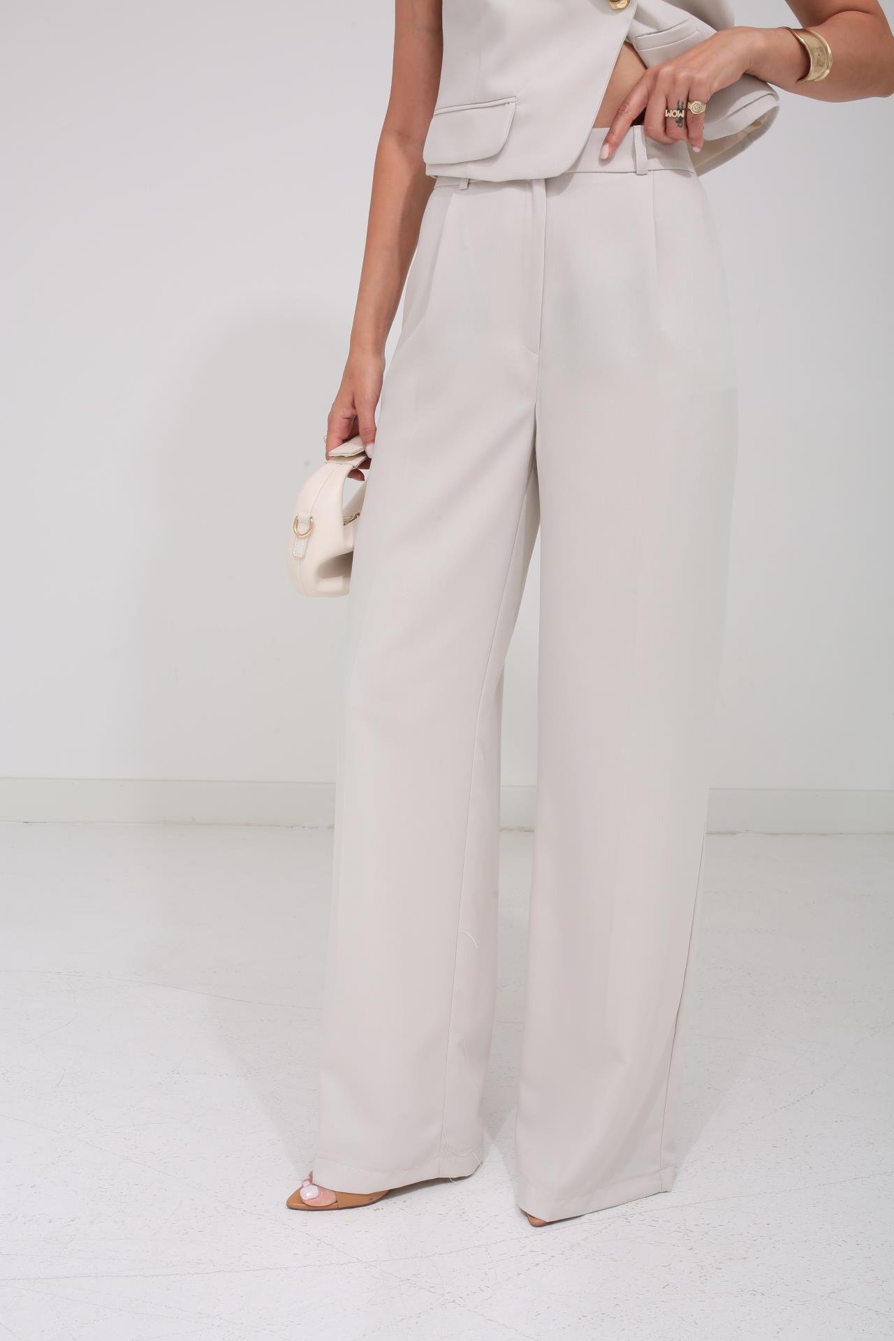 Geniş Yaka Taş Crop Yelekli Takım TAKIM | NO33