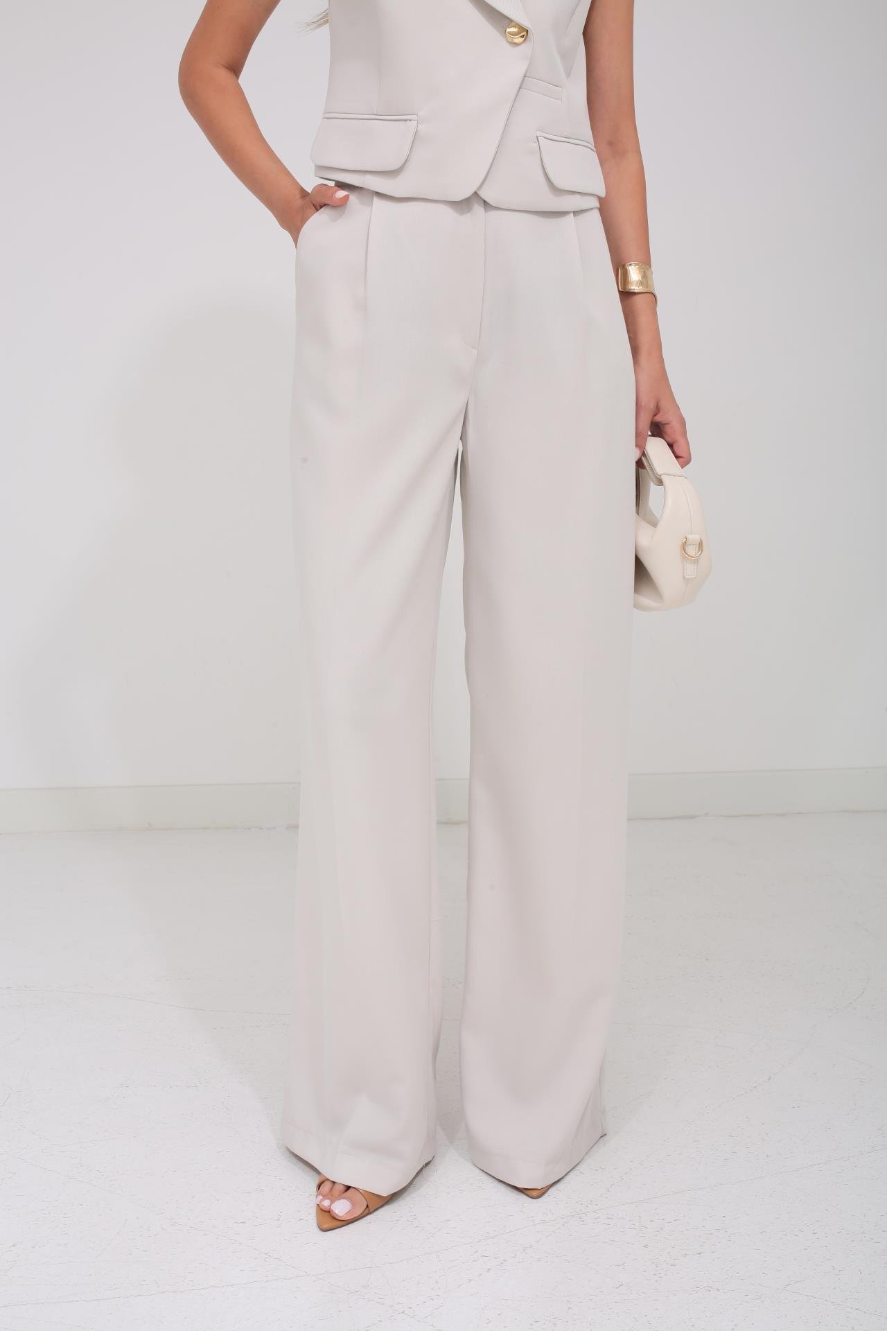 Geniş Yaka Taş Crop Yelekli Takım TAKIM | NO33