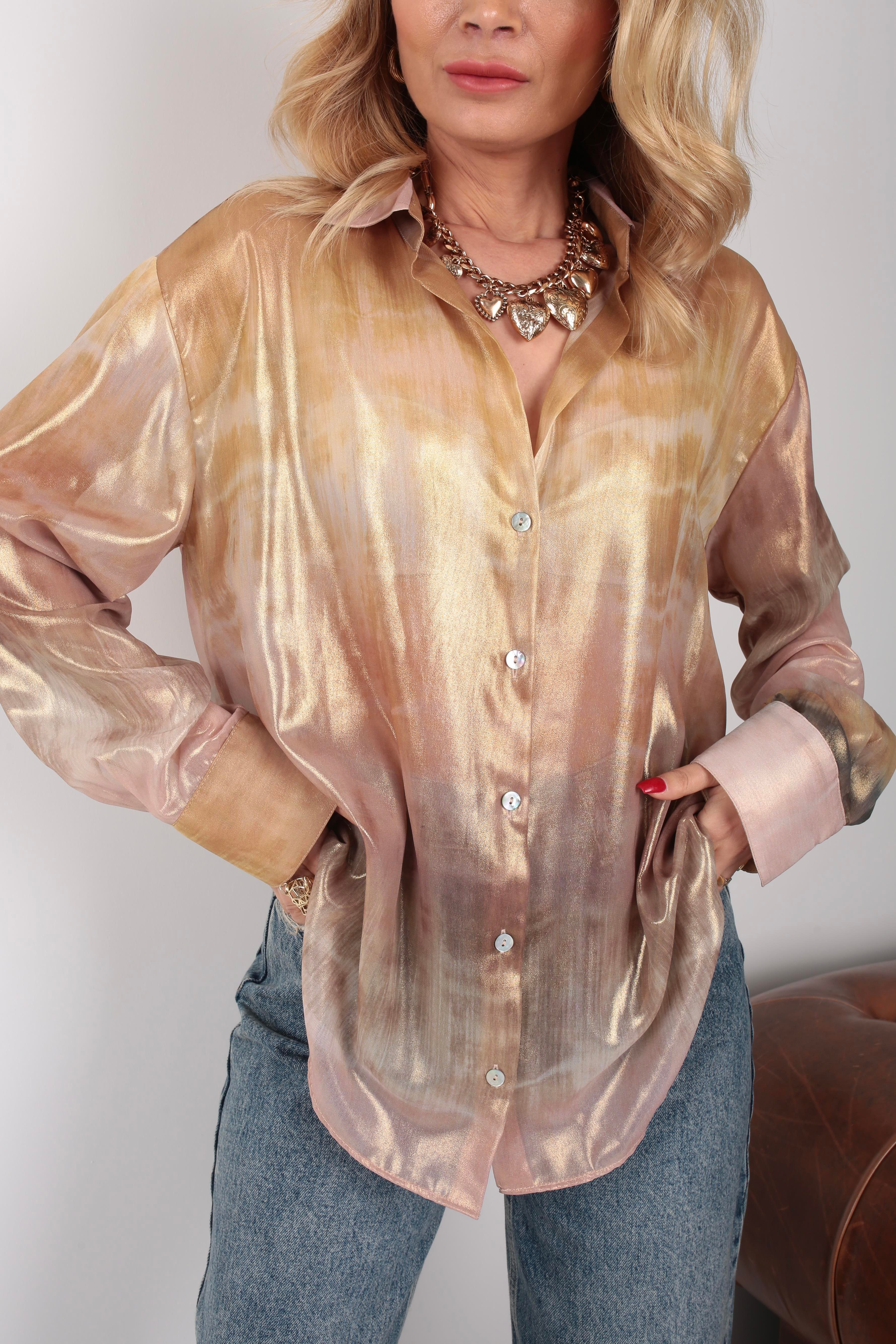 Gold Batik Desen Transparan Gömlek GÖMLEK