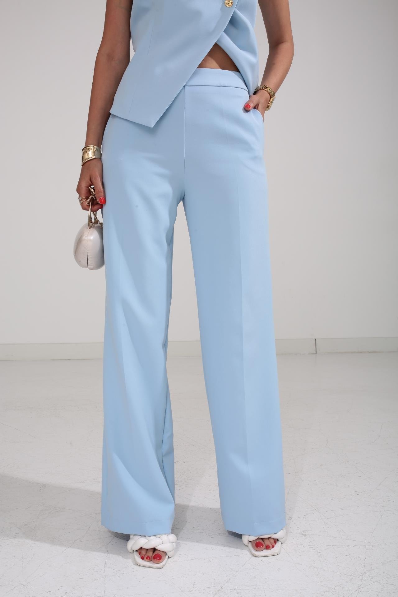 Gold Düğme Detay Bebe Mavi Yelekli Takım TAKIM | NO33