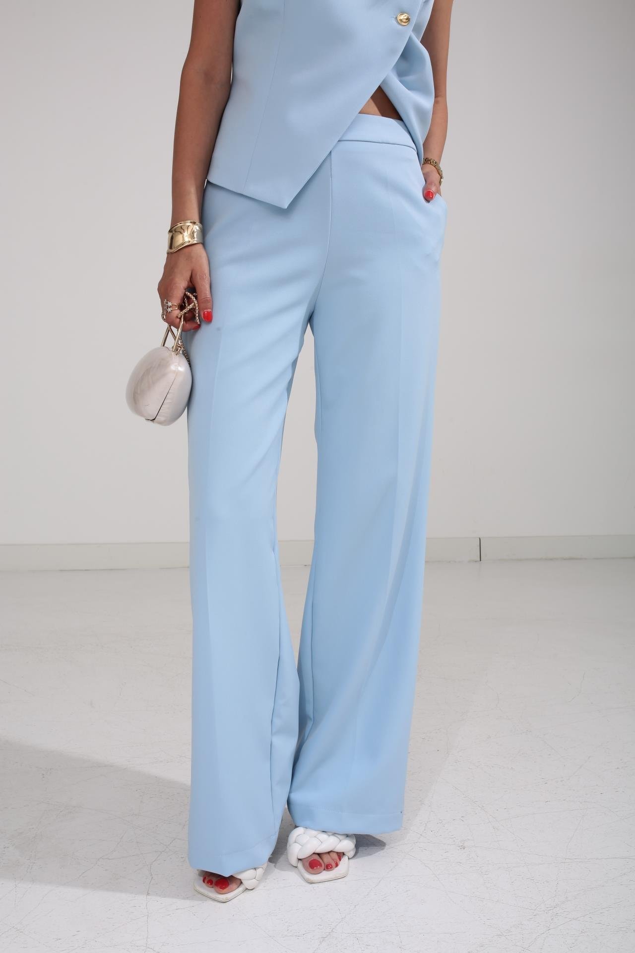 Gold Düğme Detay Bebe Mavi Yelekli Takım TAKIM | NO33