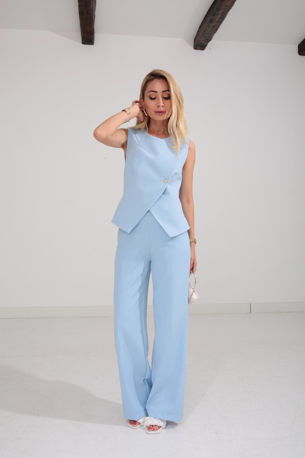 Gold Düğme Detay Bebe Mavi Yelekli Takım TAKIM | NO33