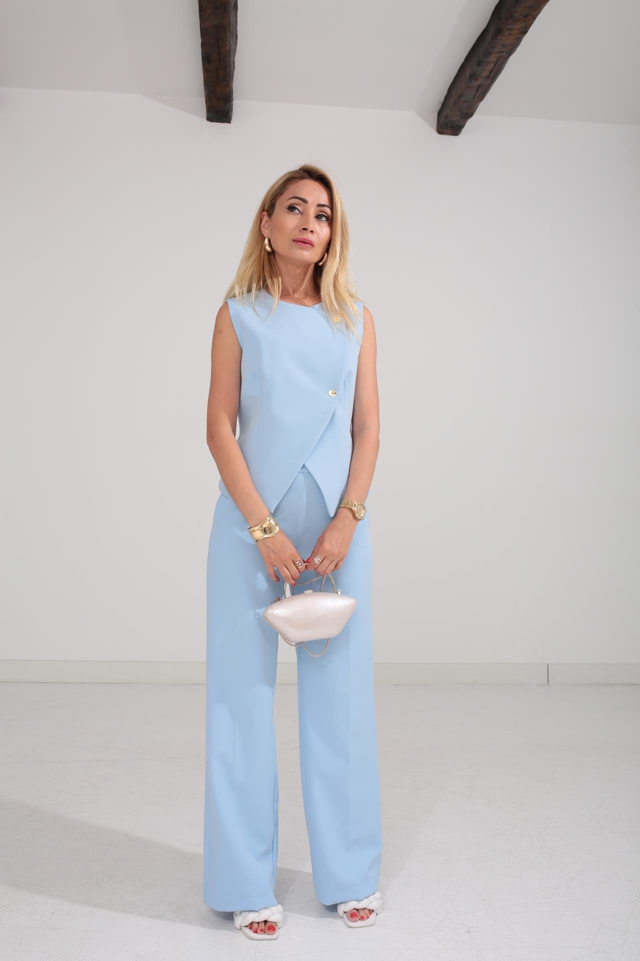 Gold Düğme Detay Bebe Mavi Yelekli Takım TAKIM | NO33