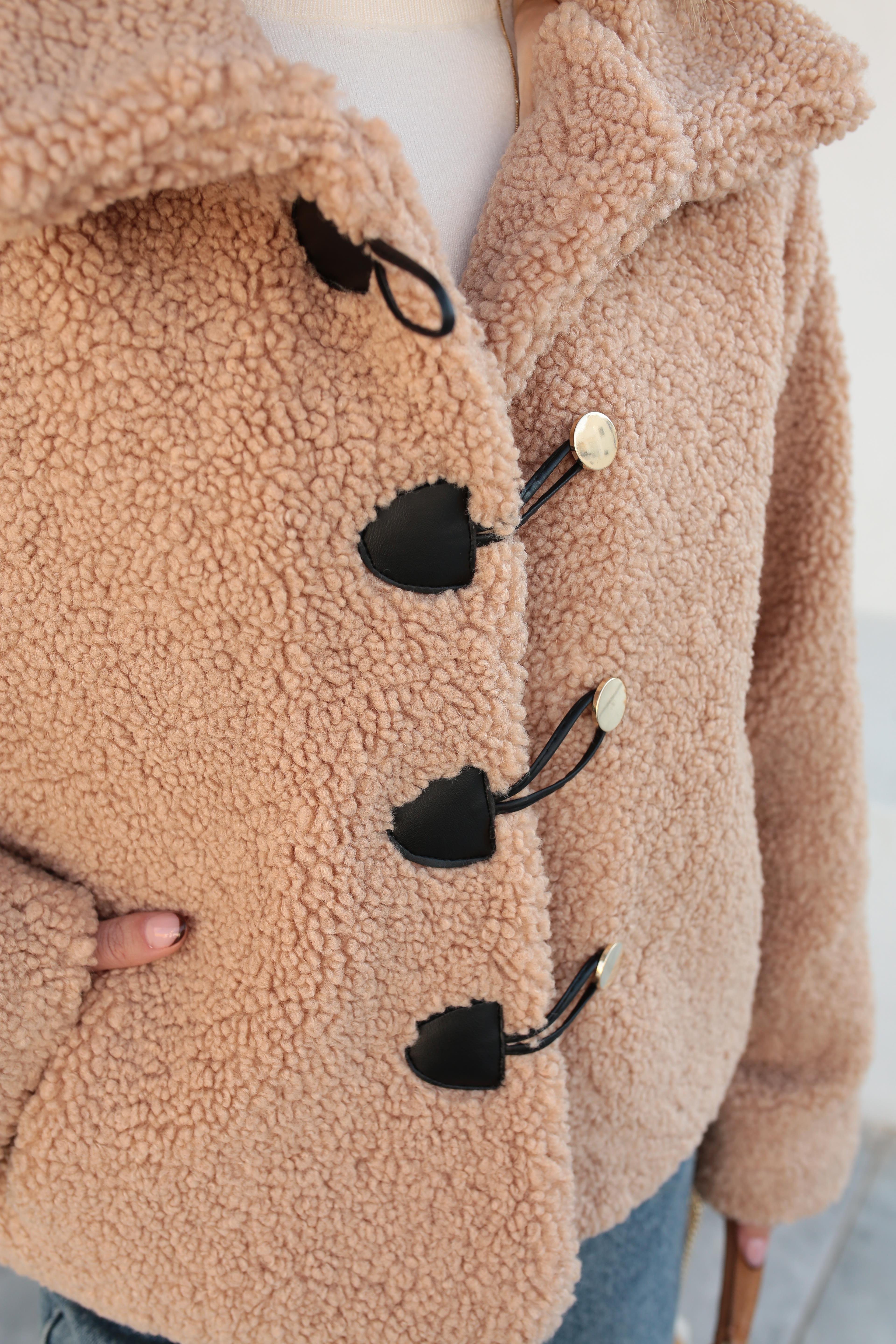 Gold Düğme Detay Camel Teddy Kaban KABAN