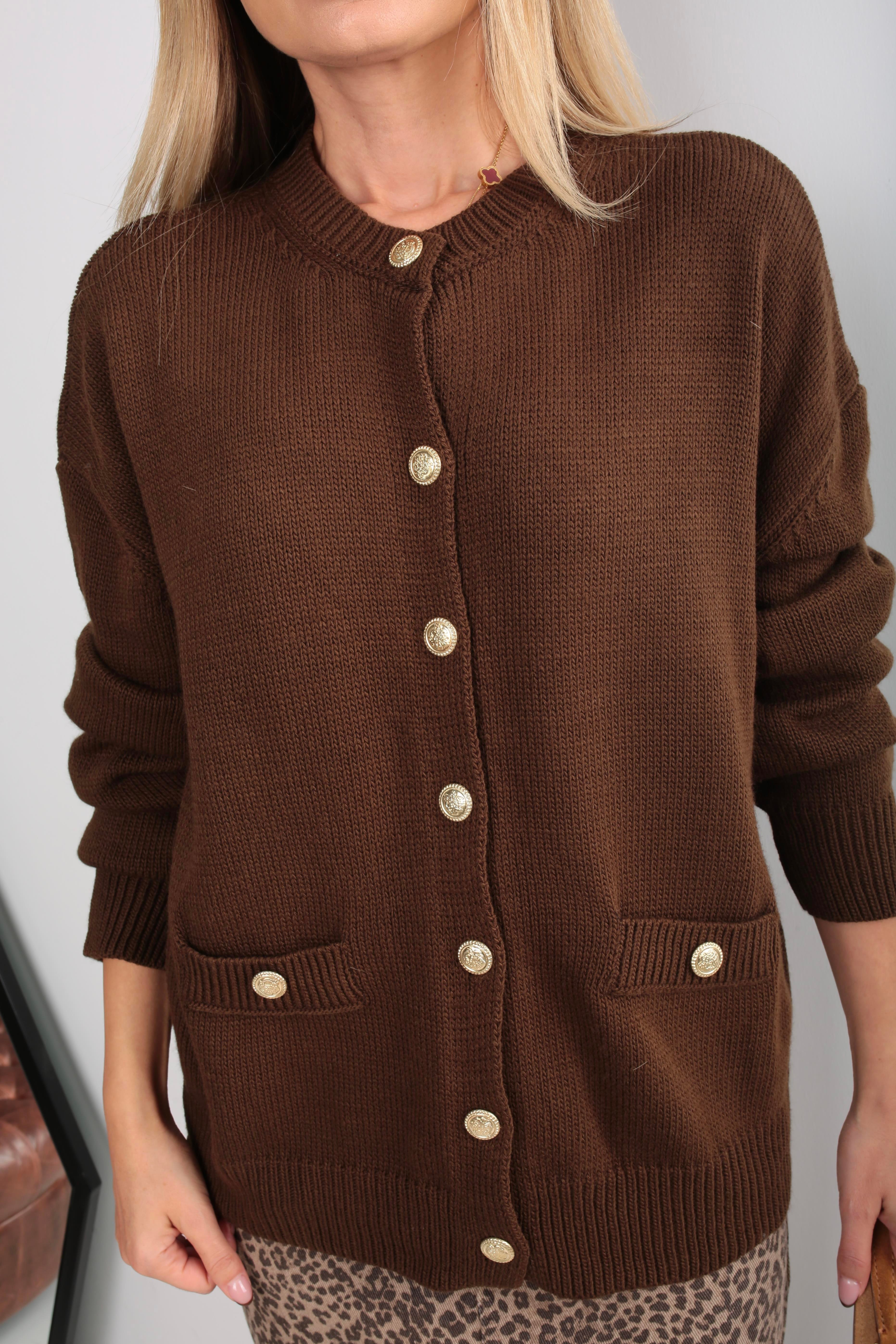 Gold Düğme Detay Kahve Hırka HIRKA