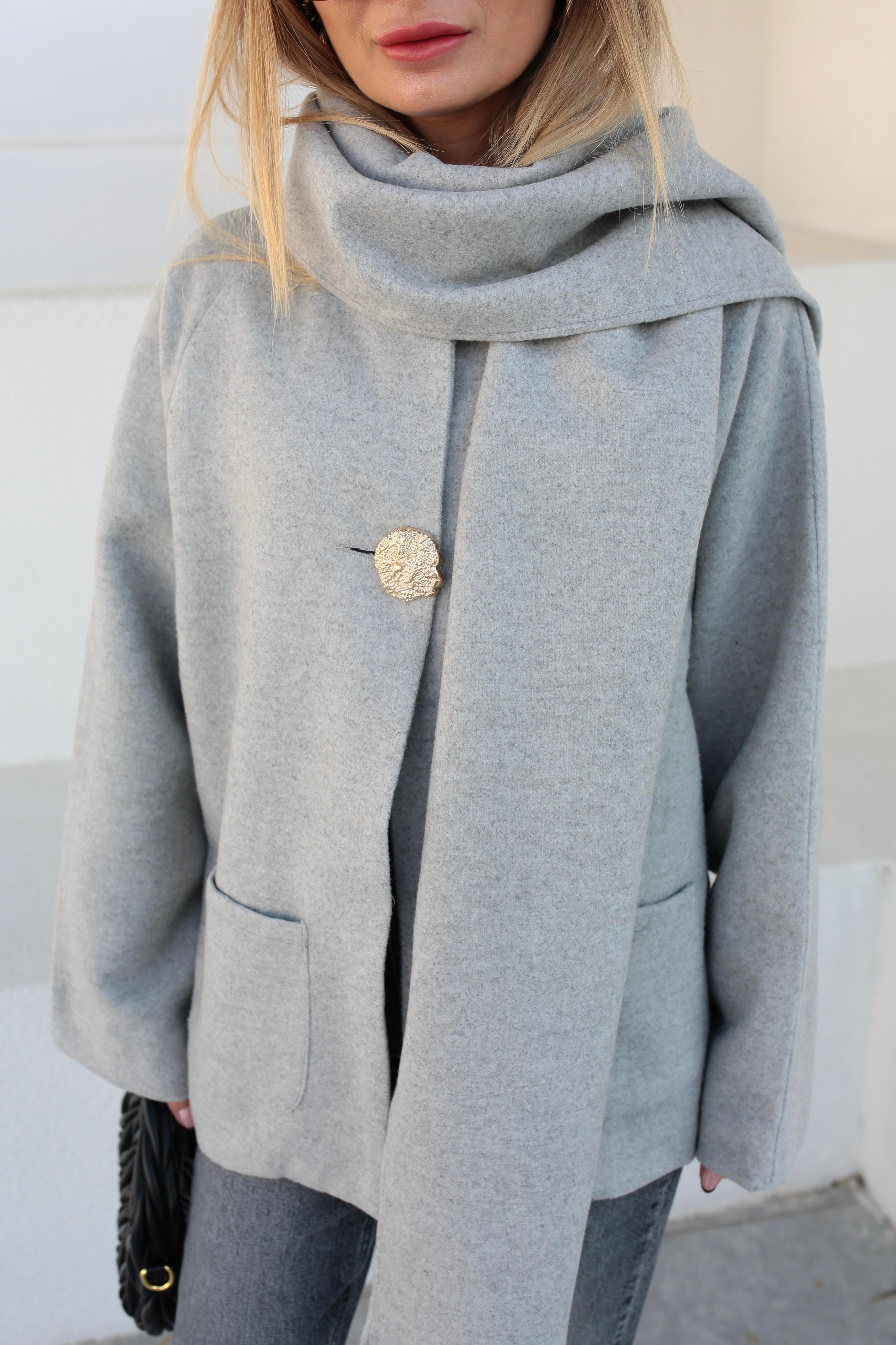 Gold Düğmeli Şallı Gri Kaşe Ceket CEKET