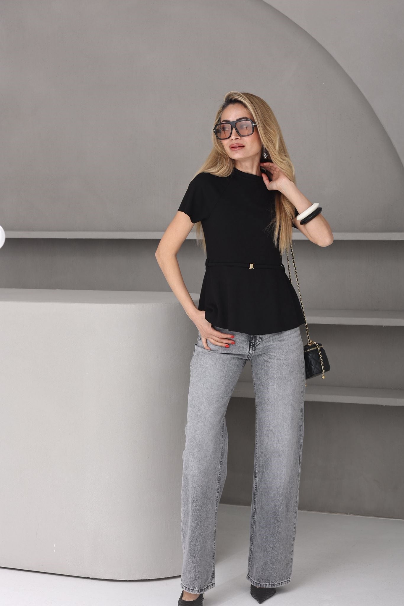 Gold Kemer Detay Siyah Bluz BLUZ | NO33