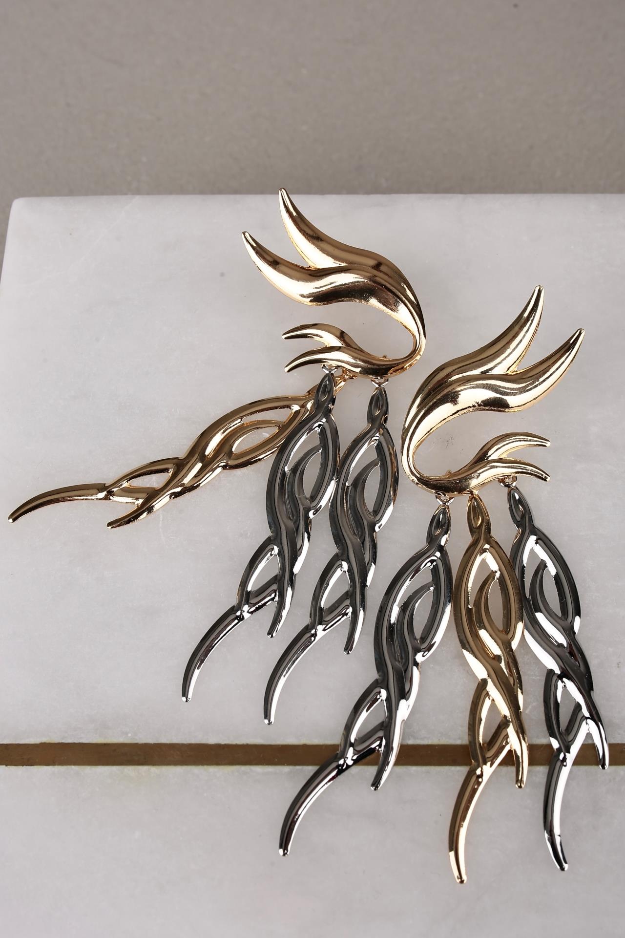 Gold Silver Detay Büyük Küpe KÜPE