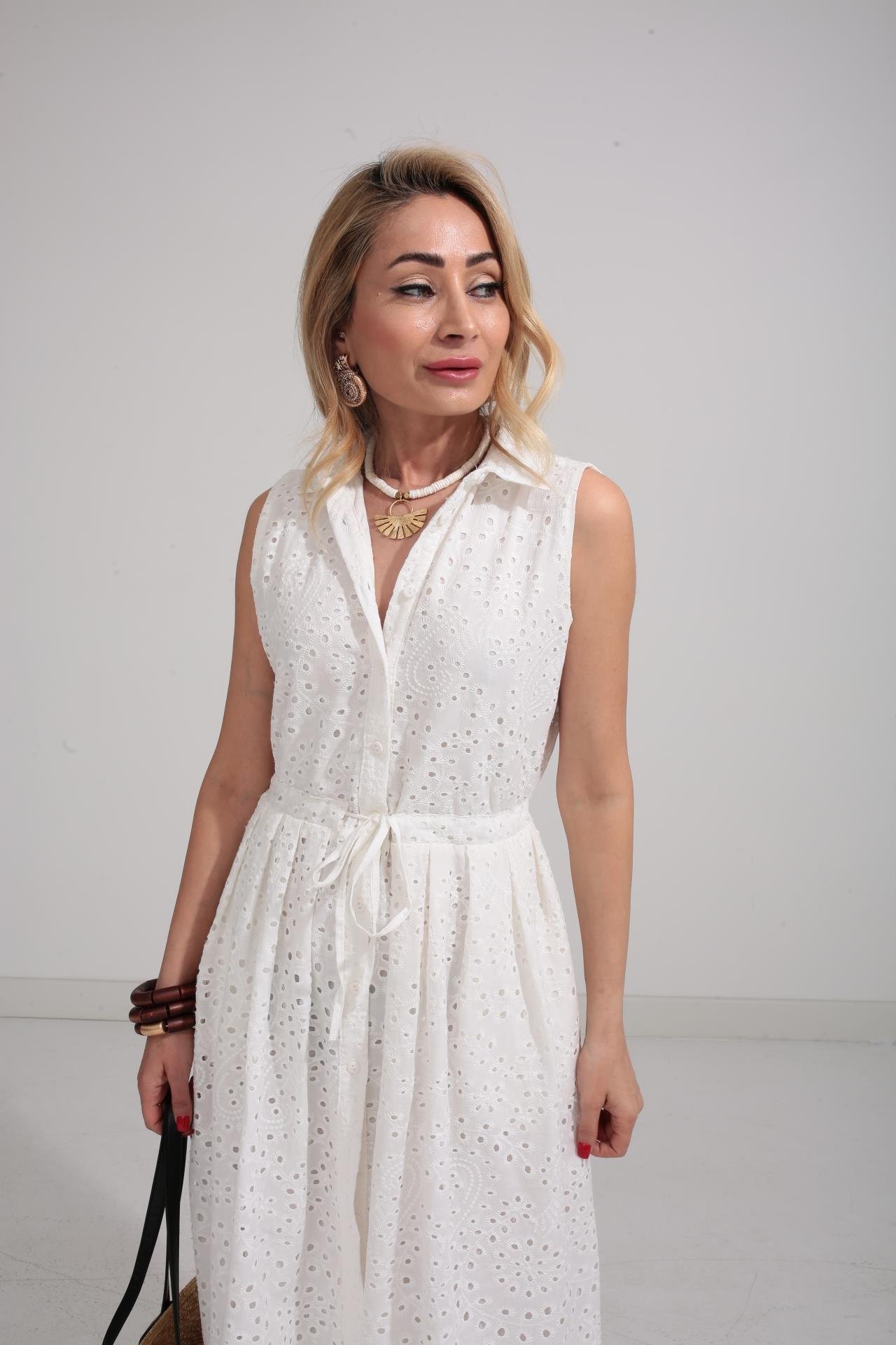 Gömlek Yaka Kolsuz Beyaz Fisto Elbise ELBİSE | NO33