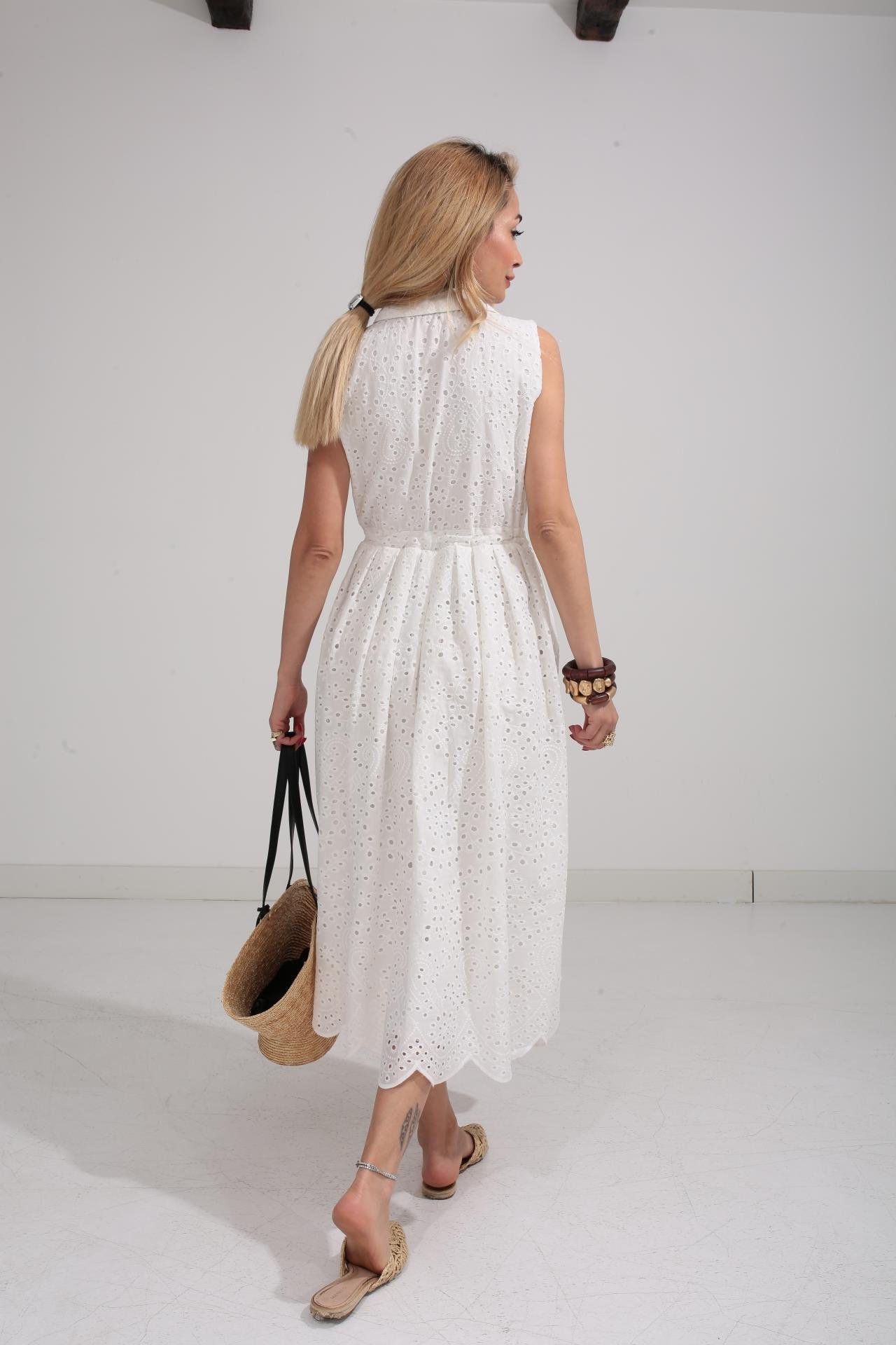 Gömlek Yaka Kolsuz Beyaz Fisto Elbise ELBİSE | NO33