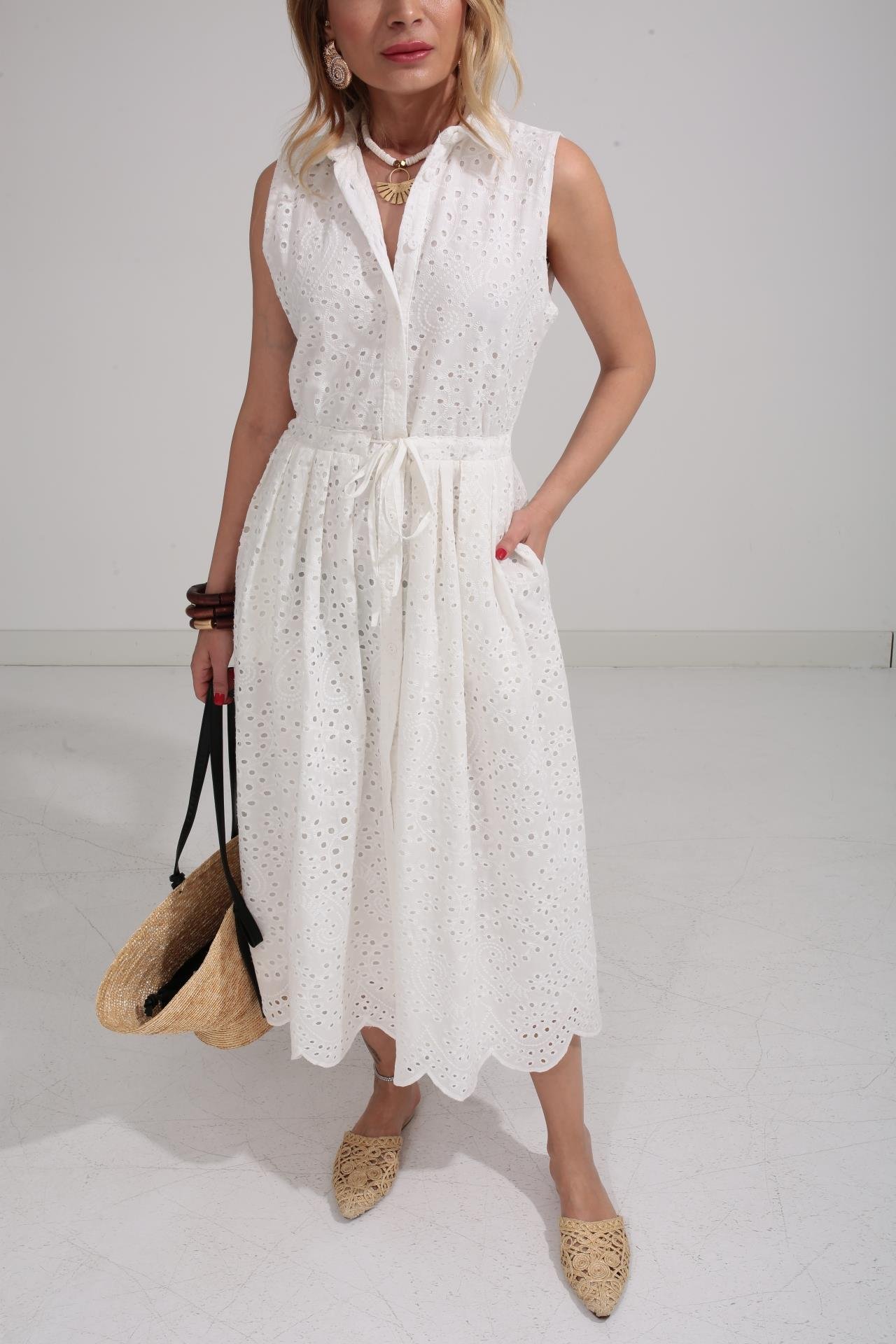 Gömlek Yaka Kolsuz Beyaz Fisto Elbise ELBİSE | NO33