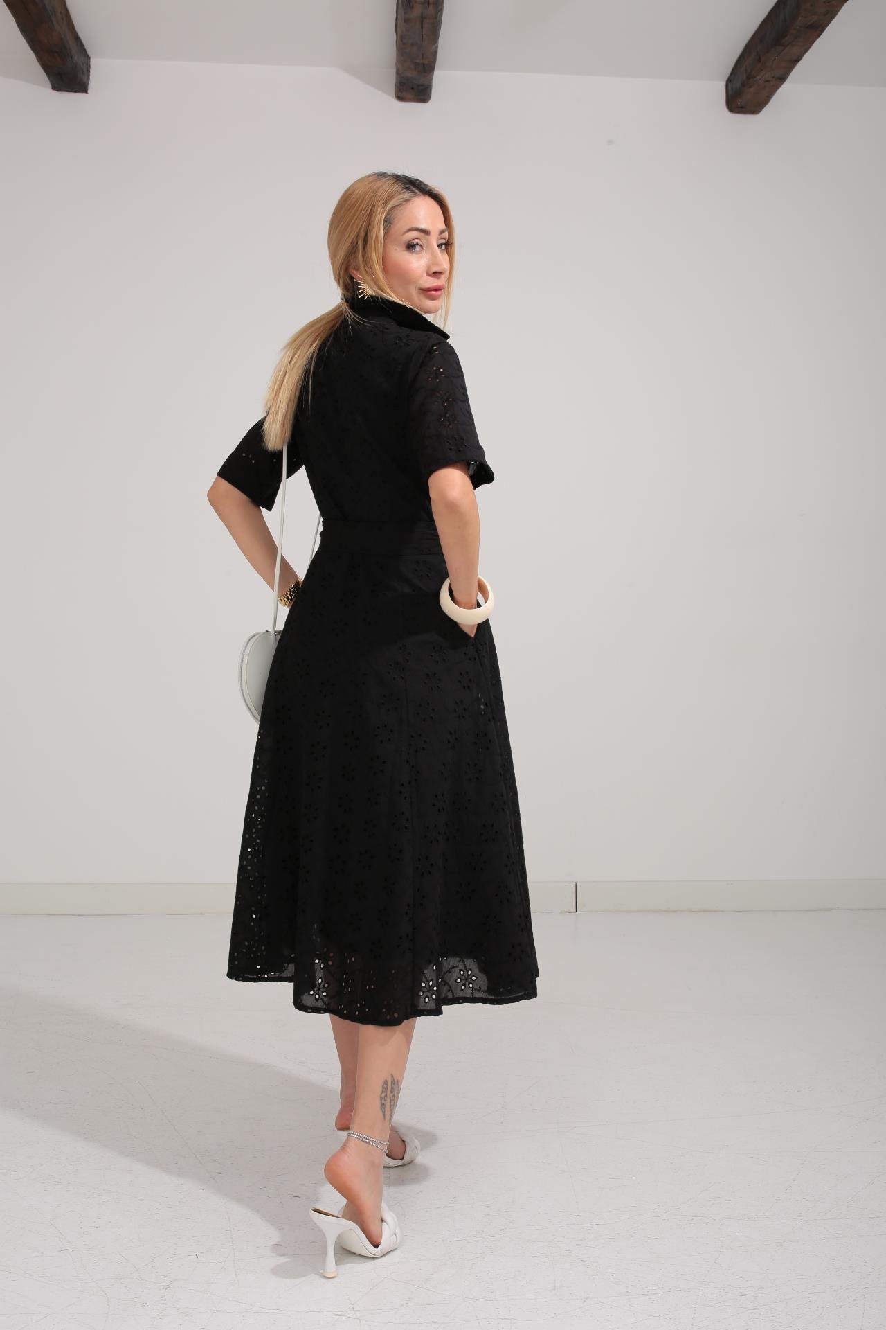 Gömlek Yaka Yarım Kollu Siyah Fisto Elbise ELBİSE | NO33