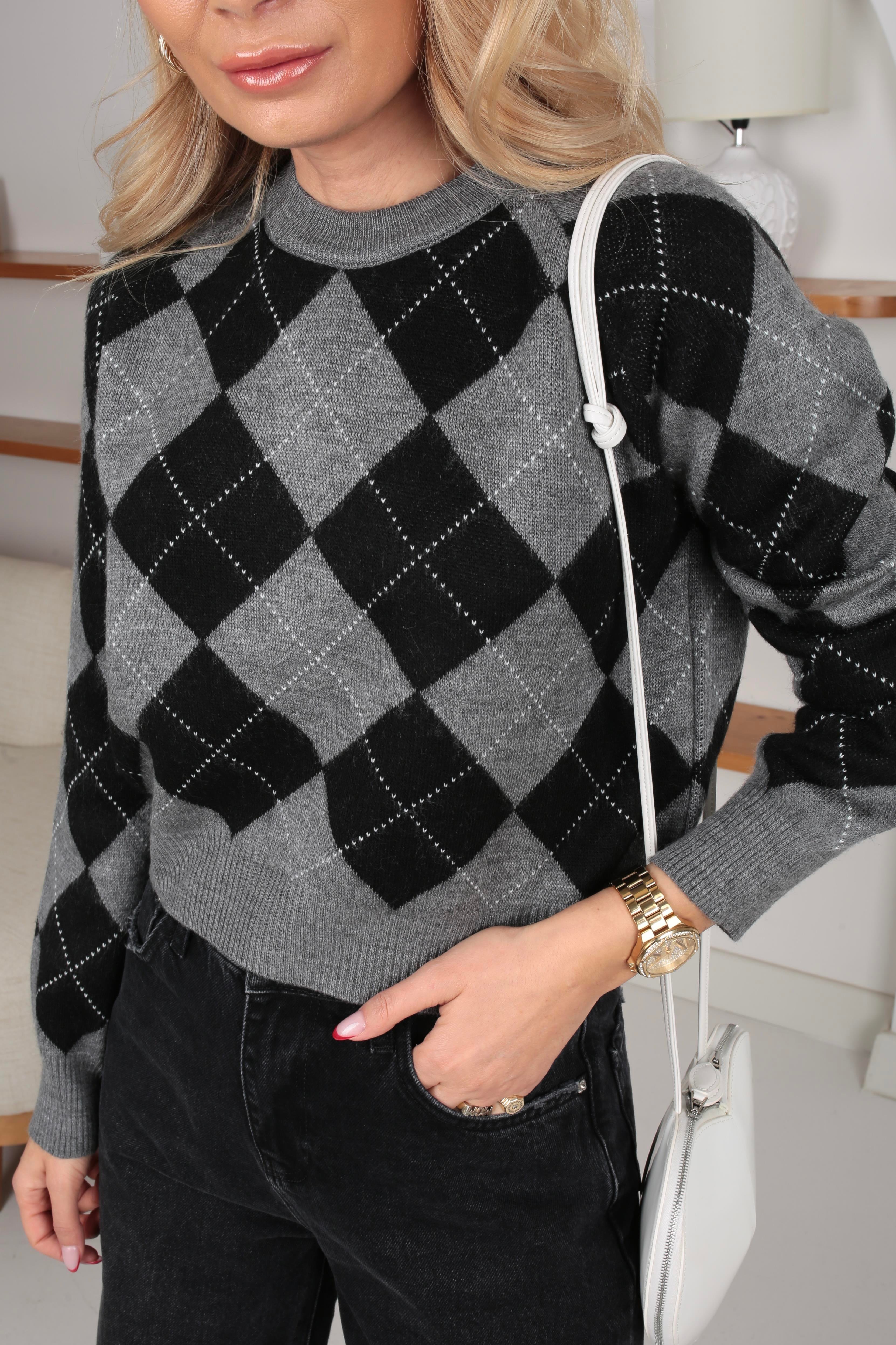 Gri Baklava Desen Triko Kazak TRİKO VE KAZAK