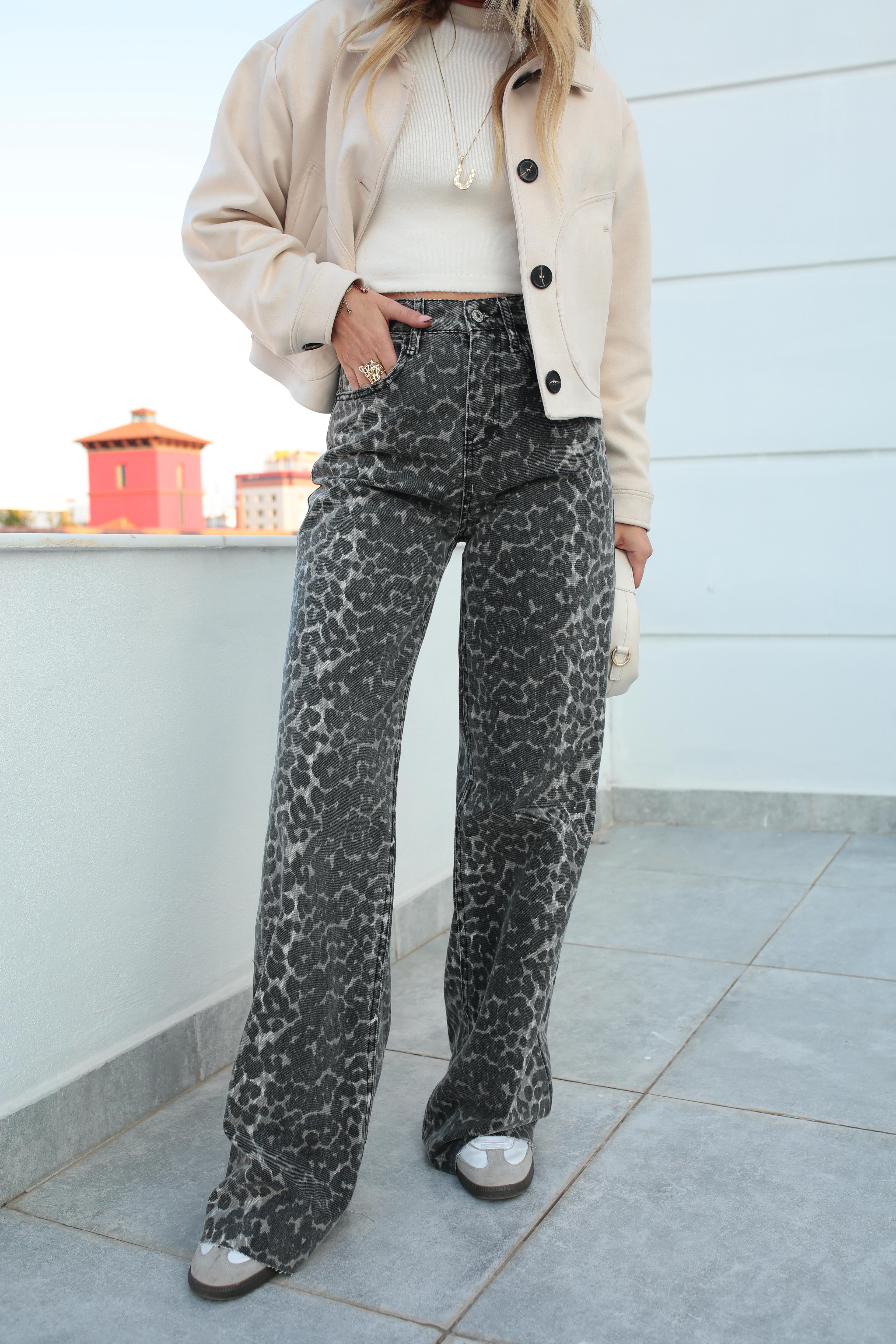 Gri Leopar DesenWide leg Jean(1926) JEAN