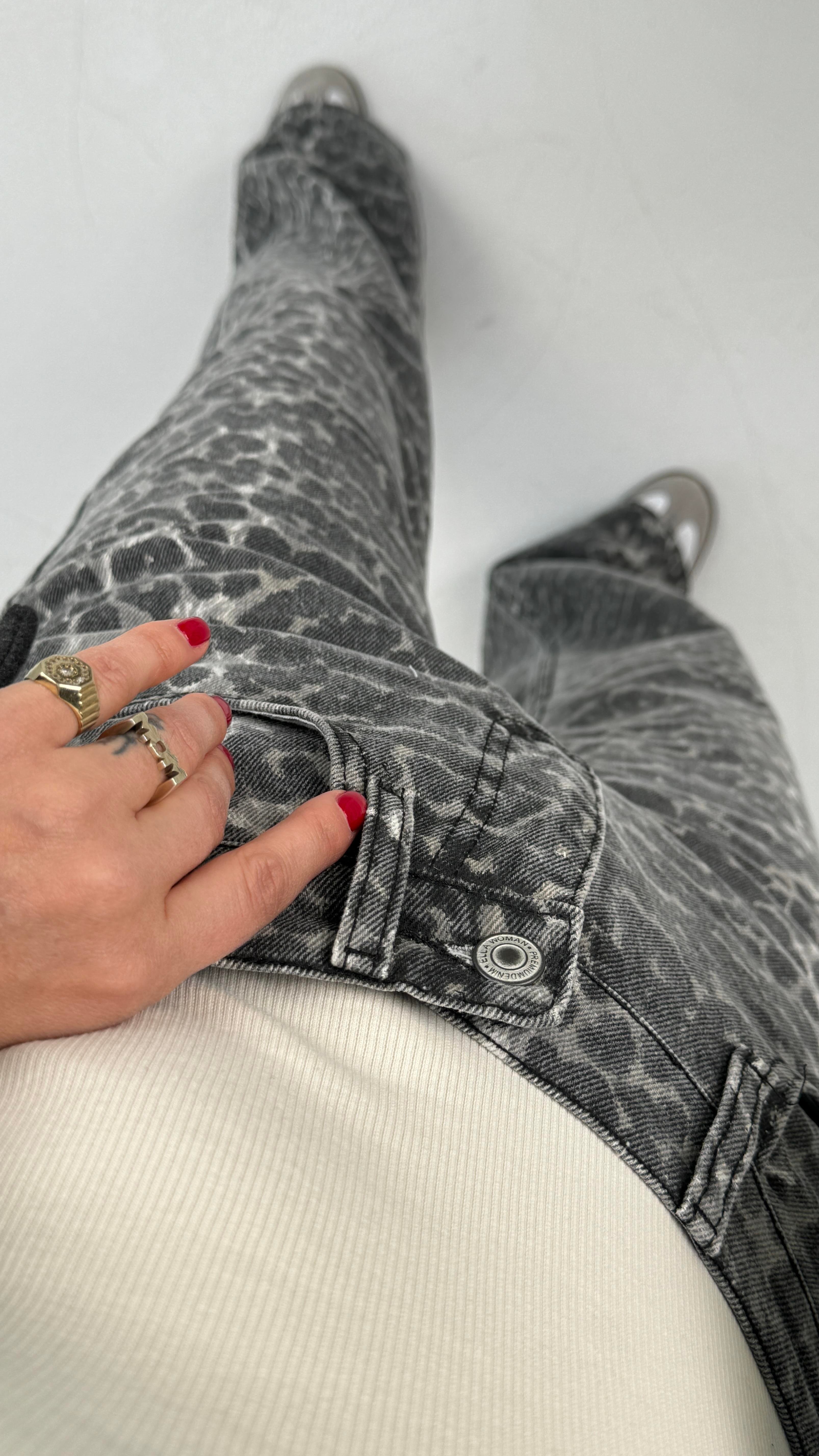 Gri Leopar DesenWide leg Jean(1926) JEAN